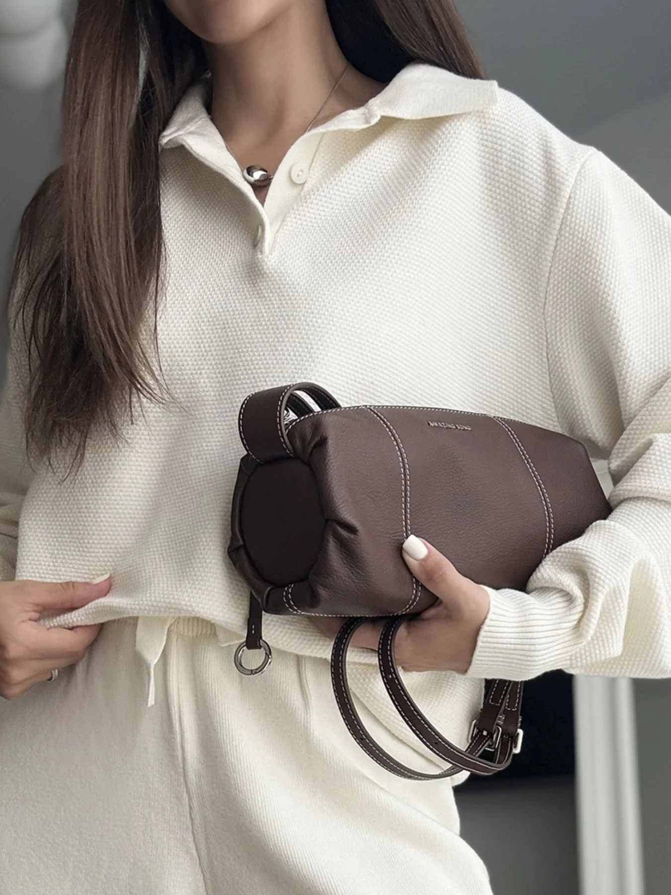 Polo Collar Top and Pants or Skirt Knit Set - Image 3