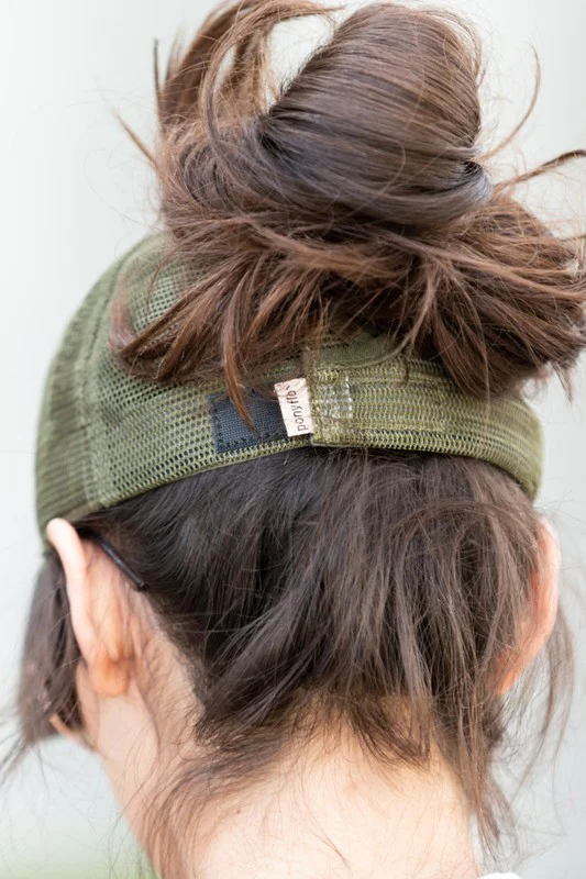 PonyFlo CAMO Distressed Messy Bun Cap Hat - Image 6