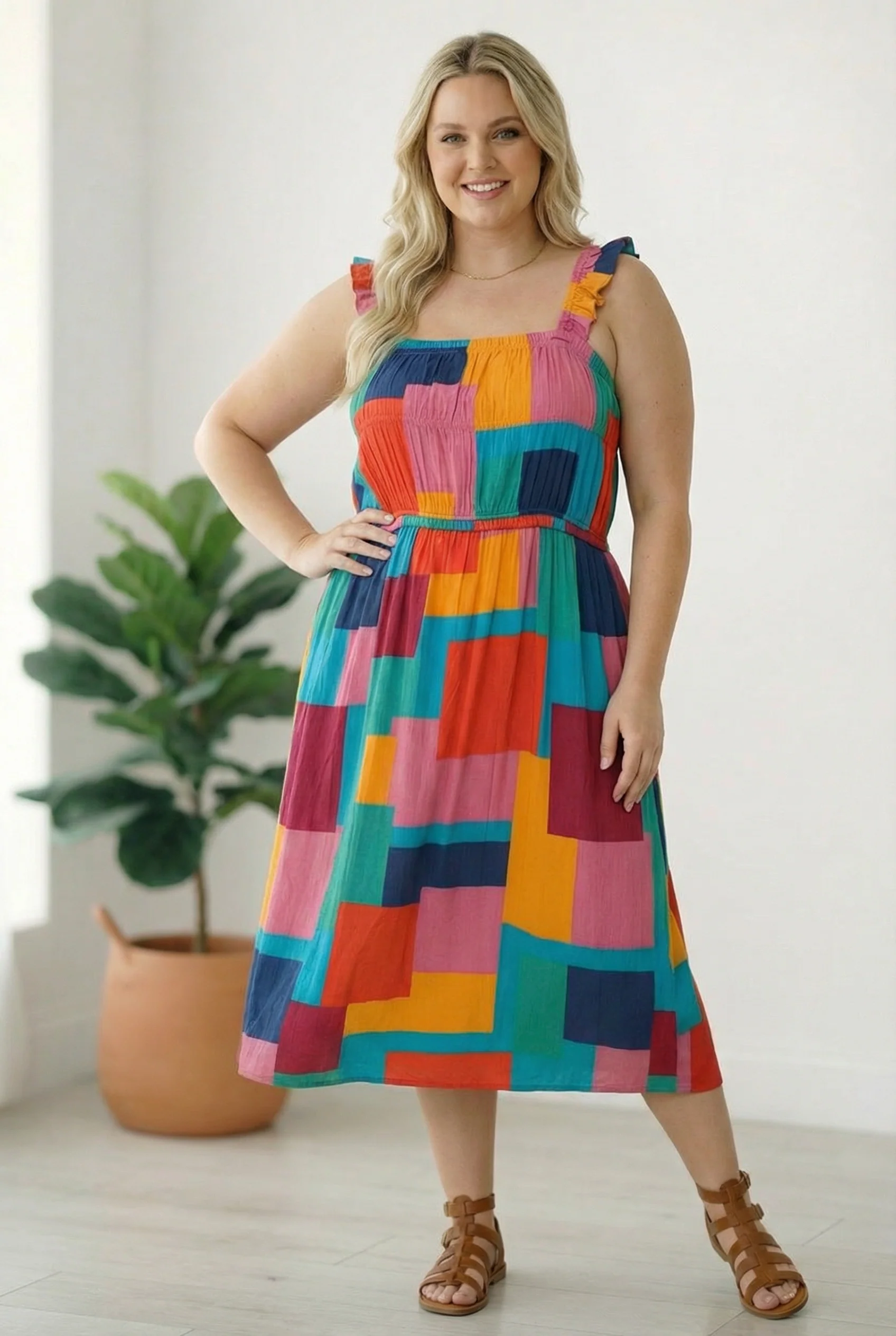 Pop Art Patchwork Midi Dress - Image 4
