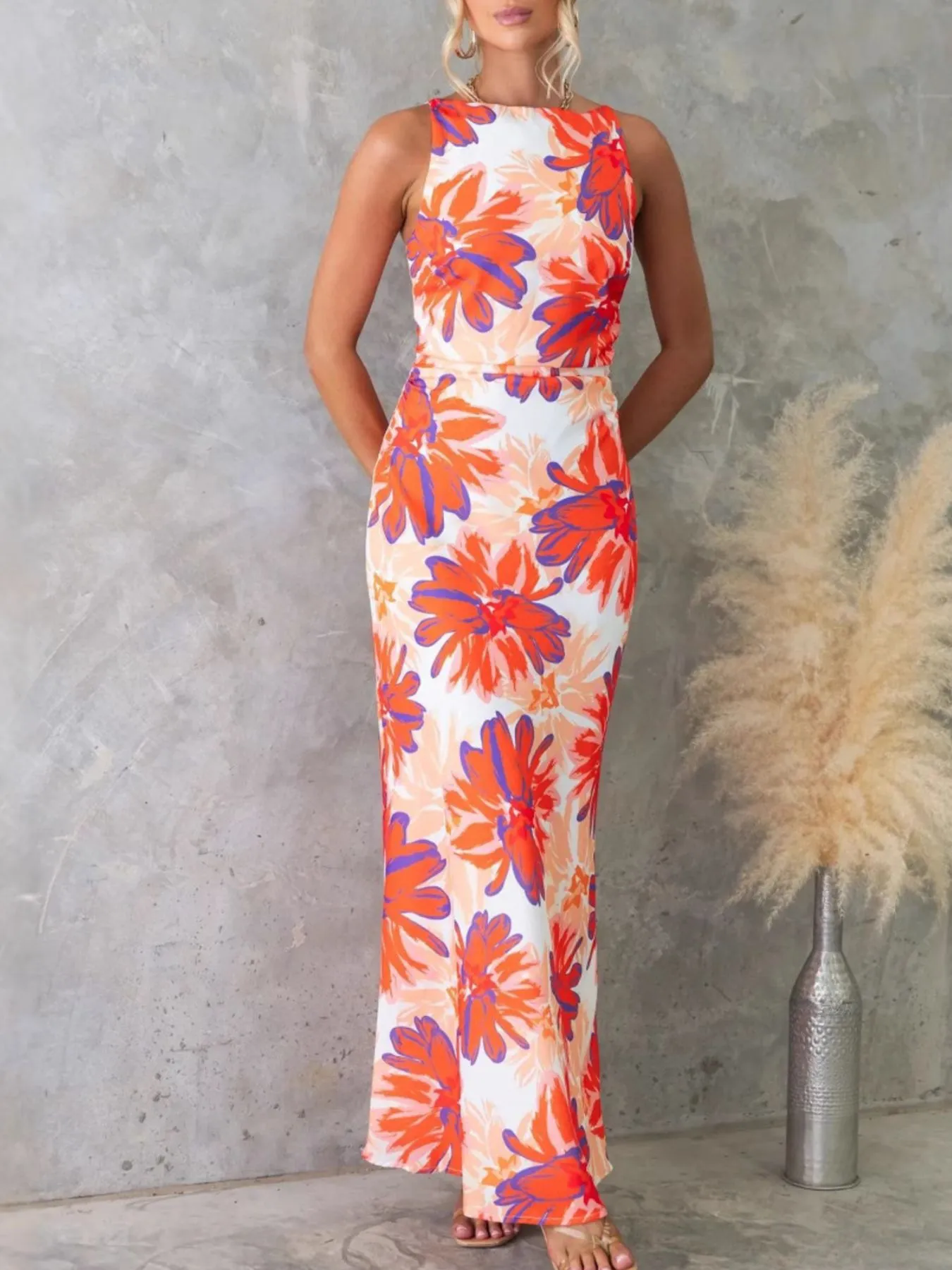 Printed Backless Sleeveless Maxi Dress - Image 6