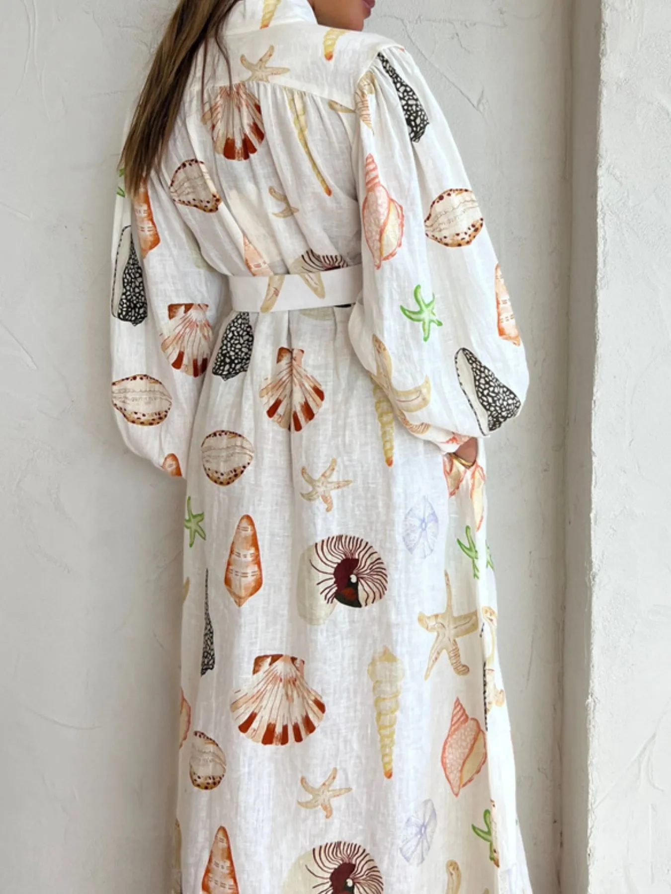 Printed Balloon Sleeve Maxi Shirt Dress - Image 5