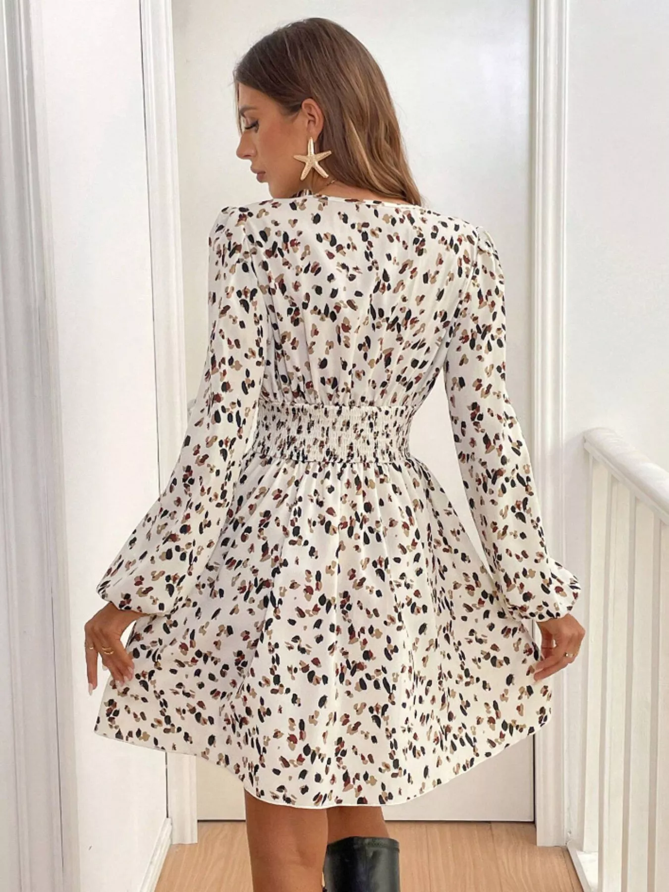 Printed Balloon Sleeve Mini Dress - Image 10