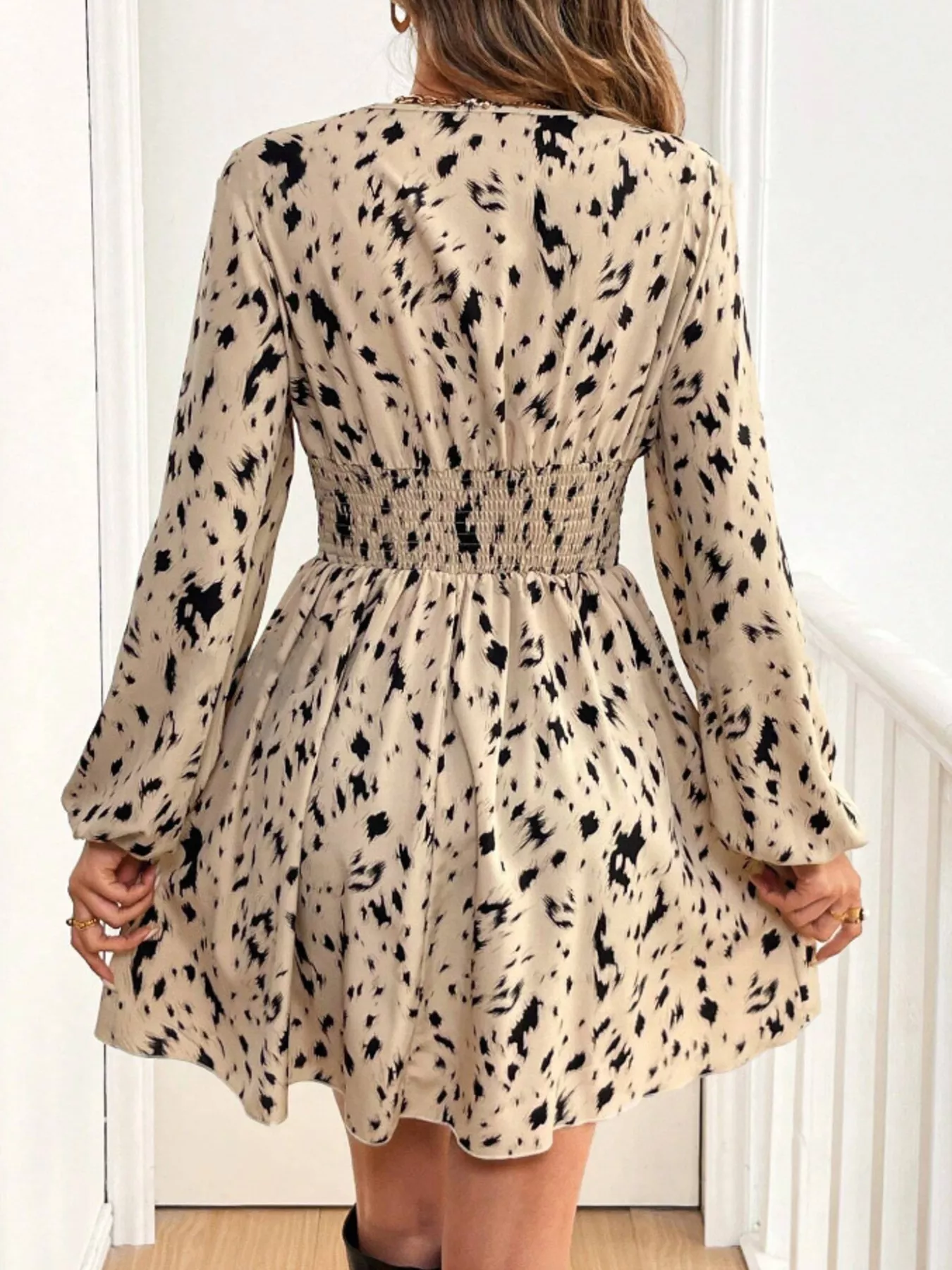 Printed Balloon Sleeve Mini Dress - Image 2