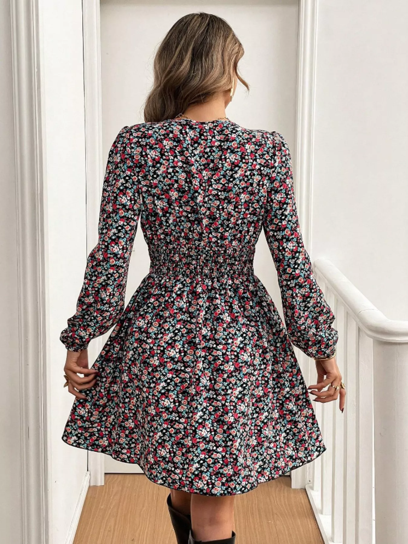 Printed Balloon Sleeve Mini Dress - Image 6