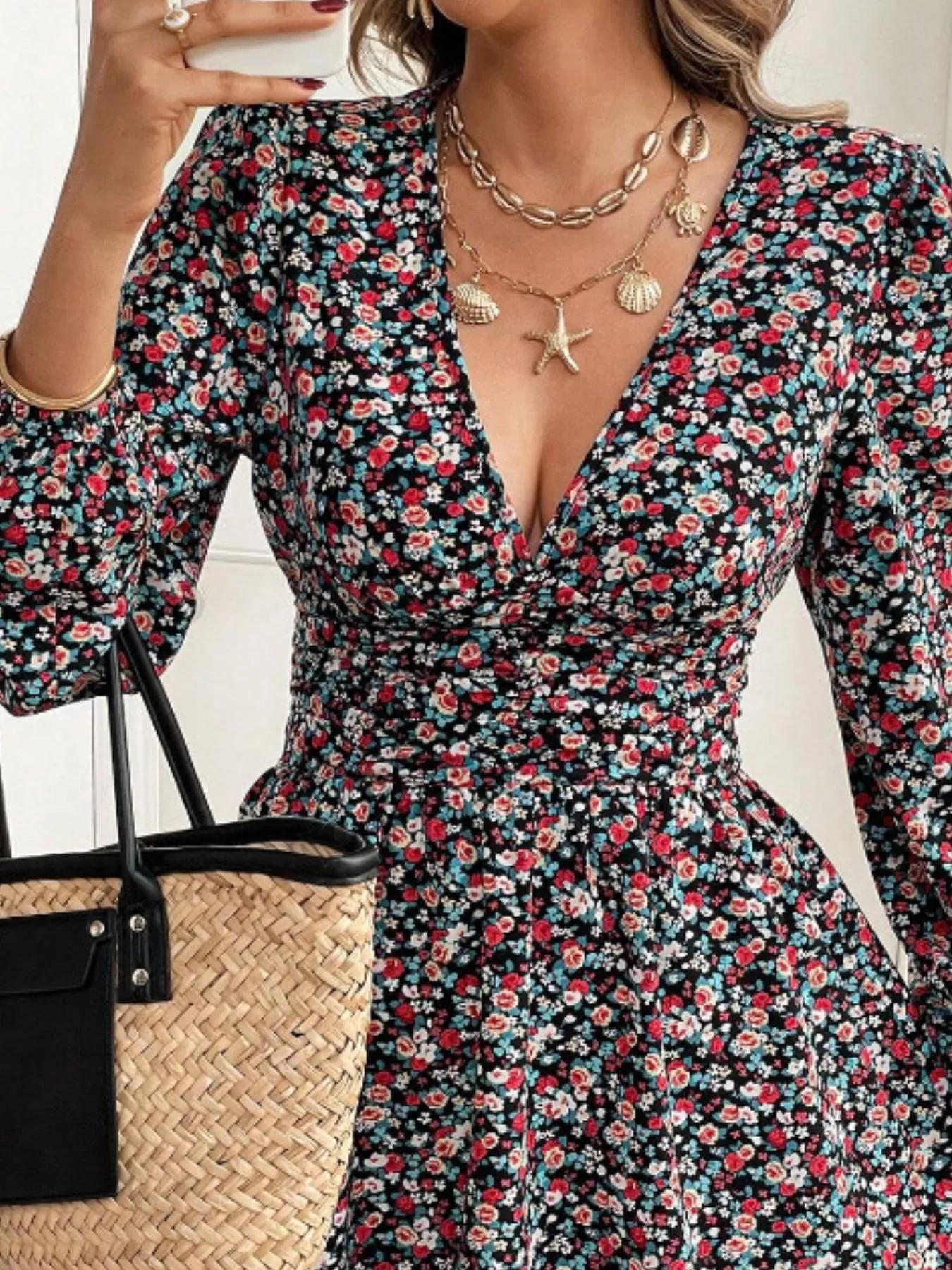 Printed Balloon Sleeve Mini Dress - Image 7