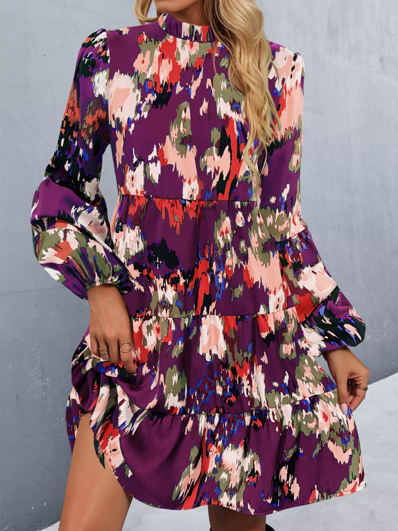 Printed Balloon Sleeve Mini Dress - Image 15