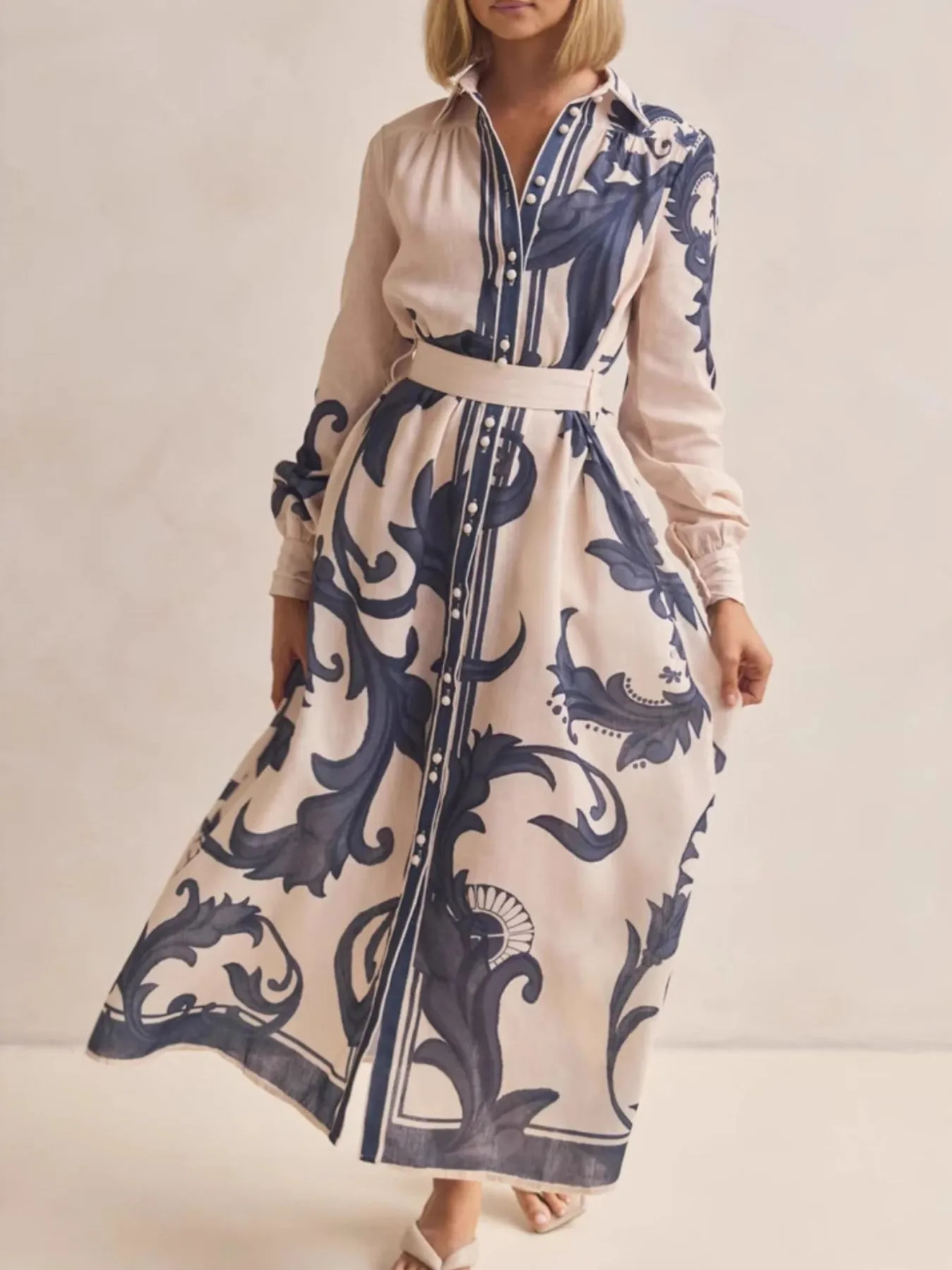 Printed Button Down Belted Shirt Dress - Image 18