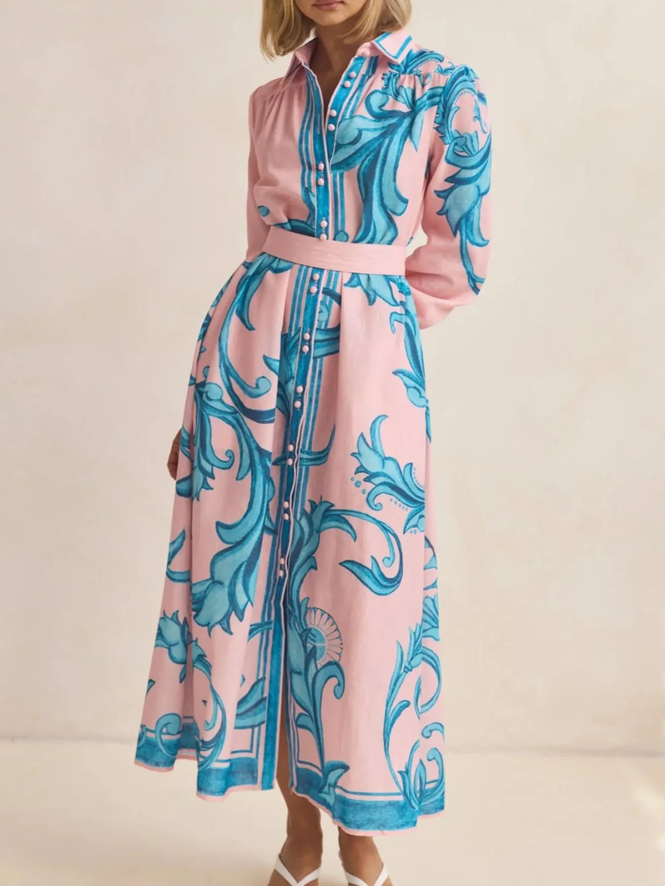 Printed Button Down Belted Shirt Dress - Image 2