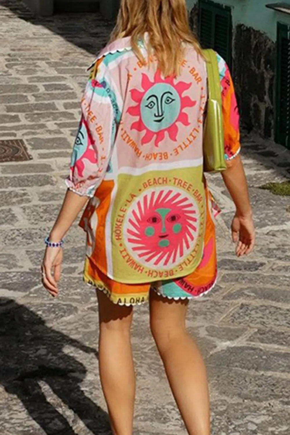 Printed Button Down Shirt and Shorts Set - Image 4