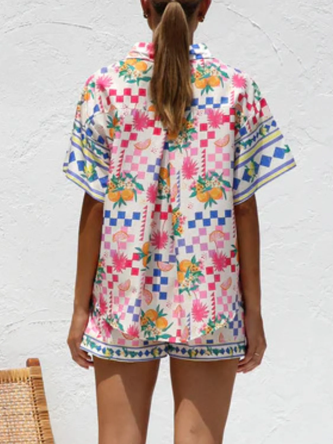 Printed Button Down Short Sleeve Top and Shorts Set - Image 2