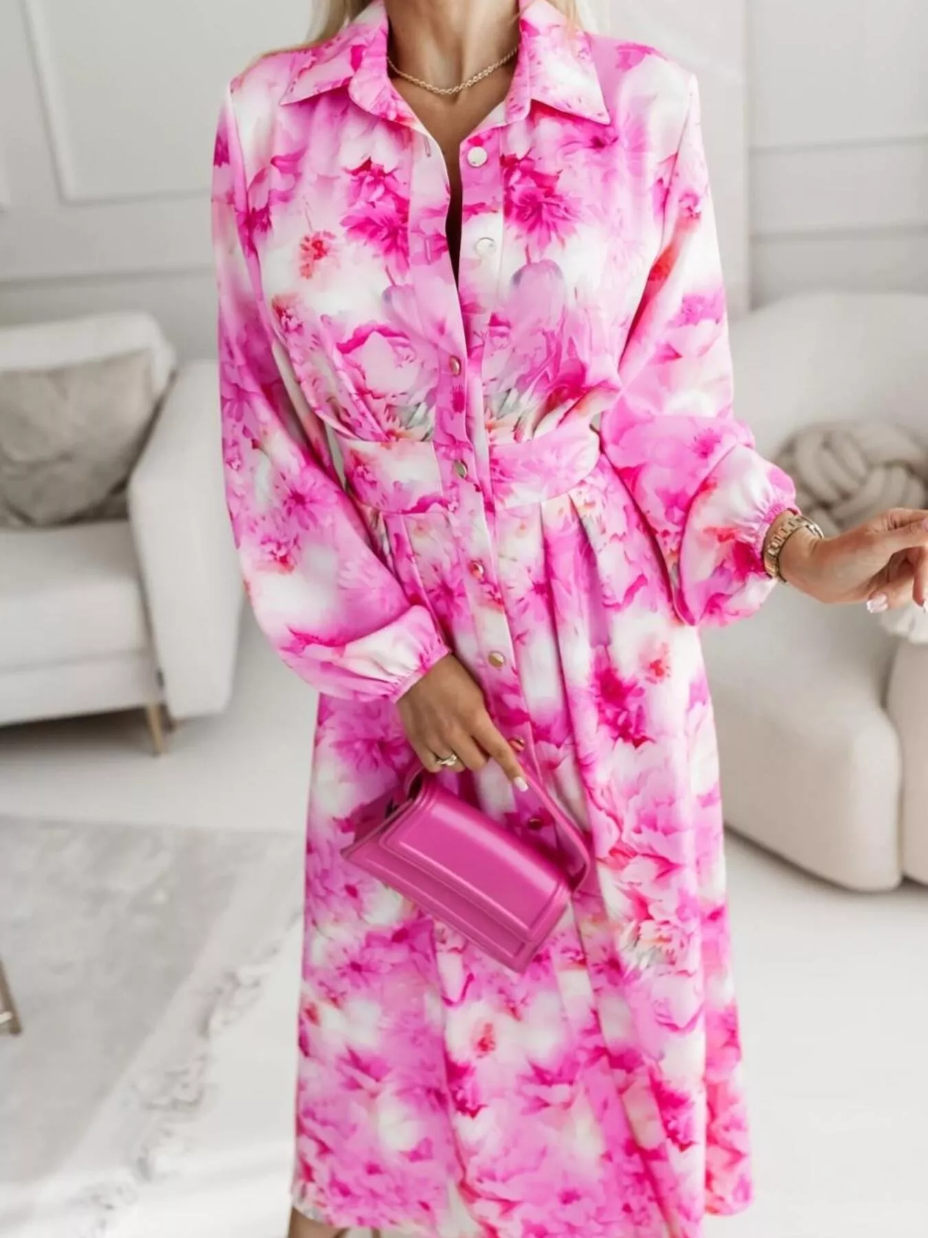 Printed Button Front Maxi Shirt Dress - Image 6