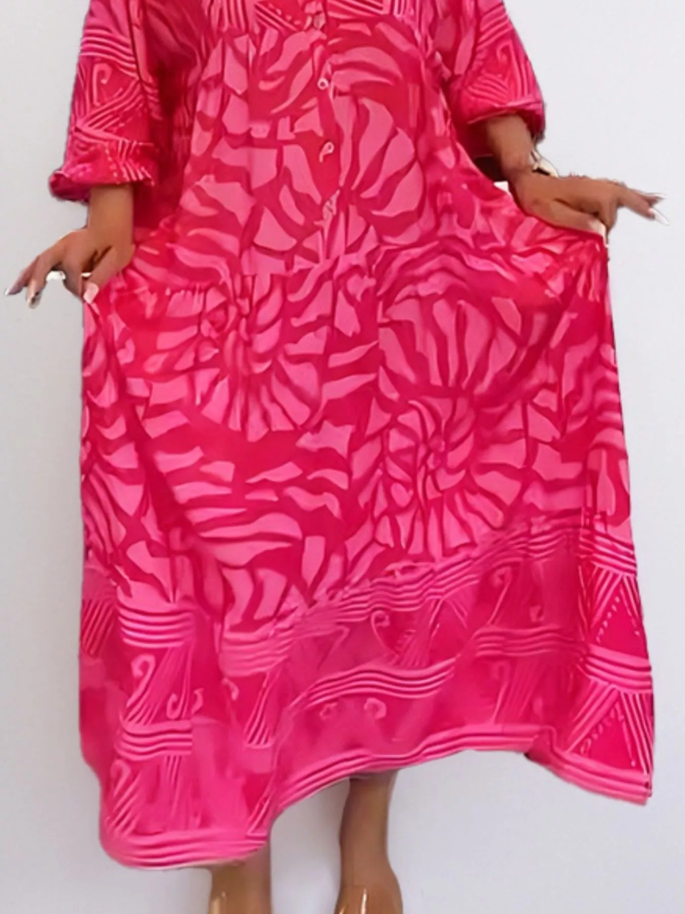 Printed Button Front Midi Dress - Image 3