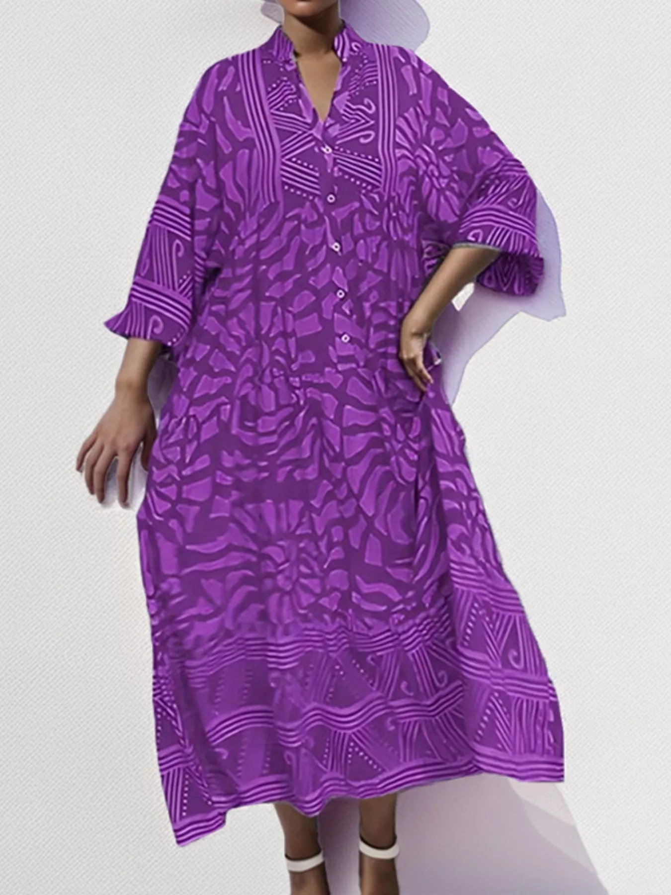 Printed Button Front Midi Dress - Image 4