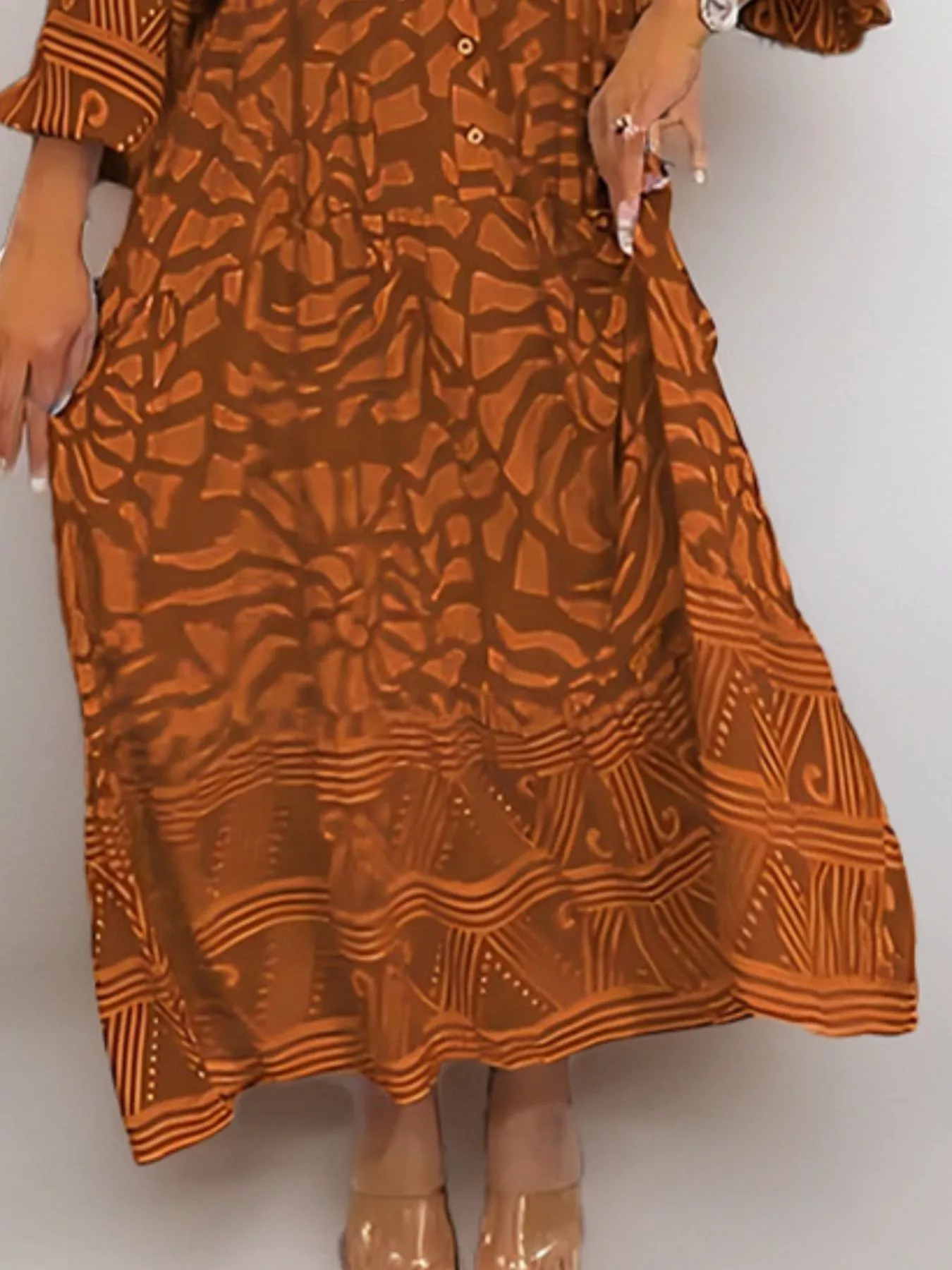 Printed Button Front Midi Dress - Image 9