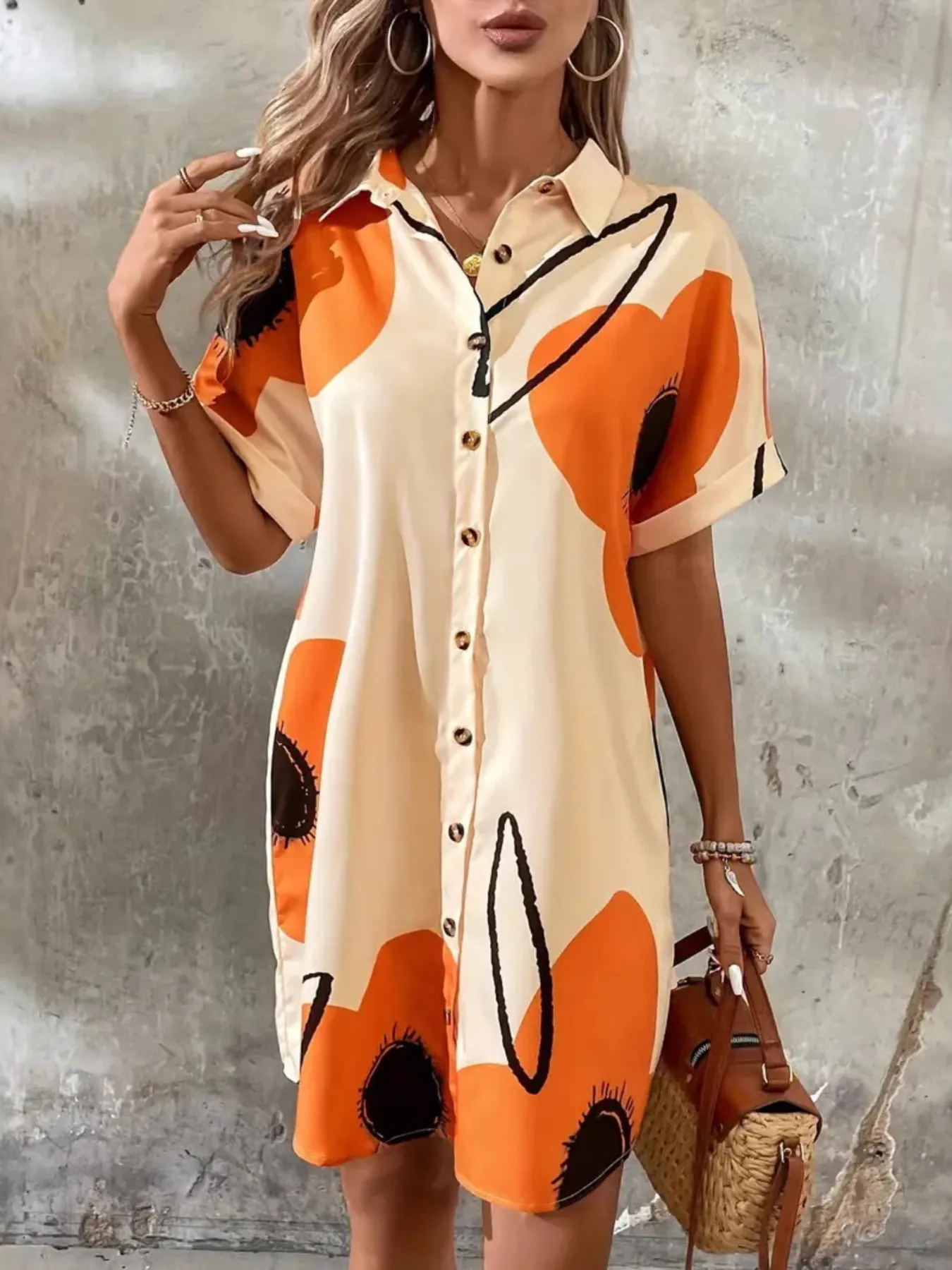 Printed Button-Front Shirt Dress - Image 3
