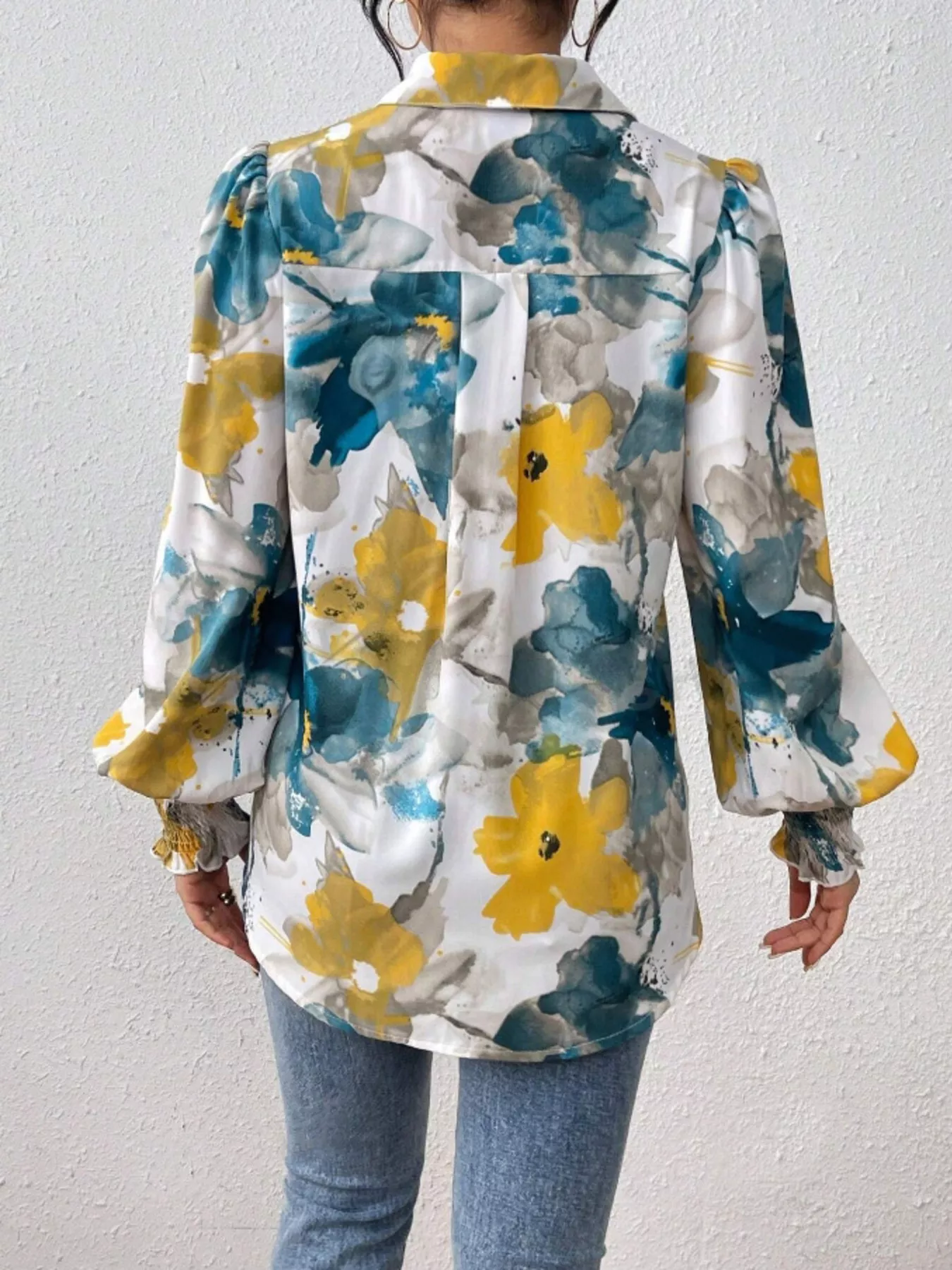 Printed Button Up Lantern Sleeve Shirt - Image 10