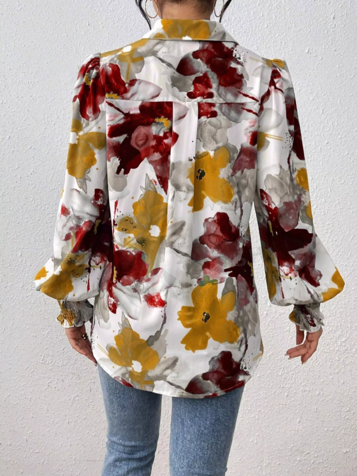 Printed Button Up Lantern Sleeve Shirt - Image 21