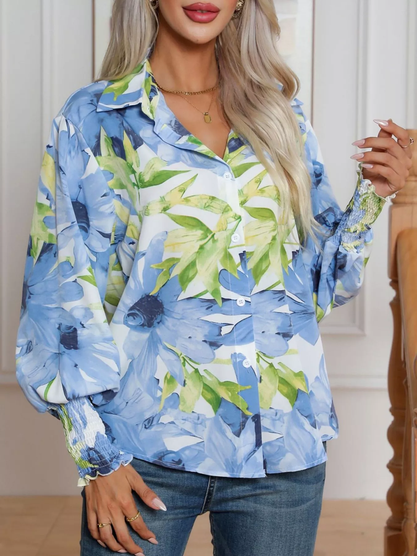 Printed Button Up Long Sleeve Shirt - Image 3