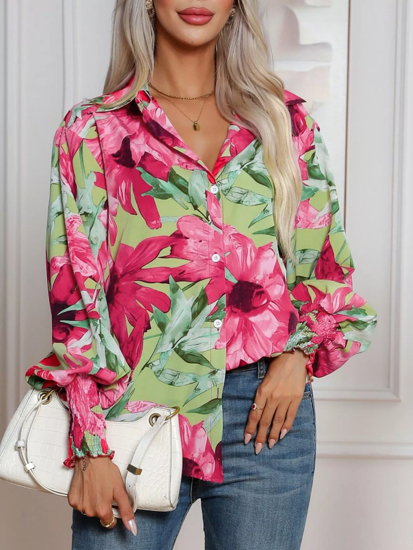Printed Button Up Long Sleeve Shirt - Image 6