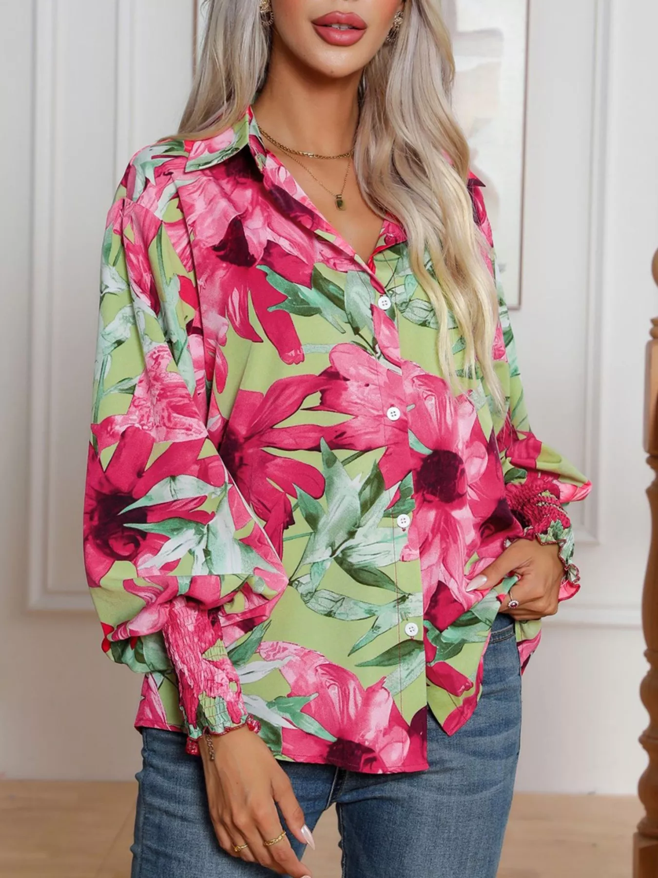 Printed Button Up Long Sleeve Shirt - Image 9