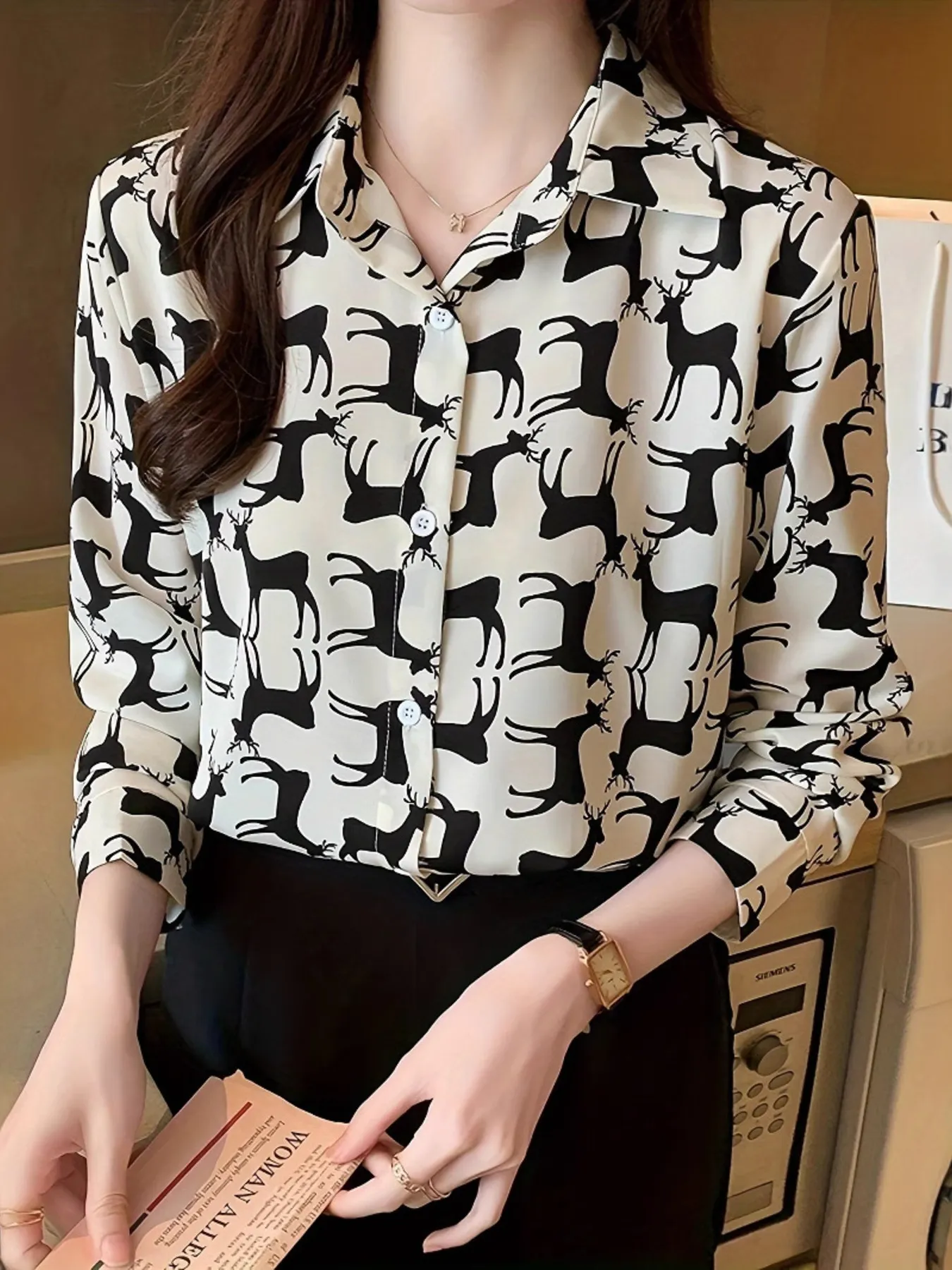 Printed Button-Up Long Sleeve Shirt - Image 6