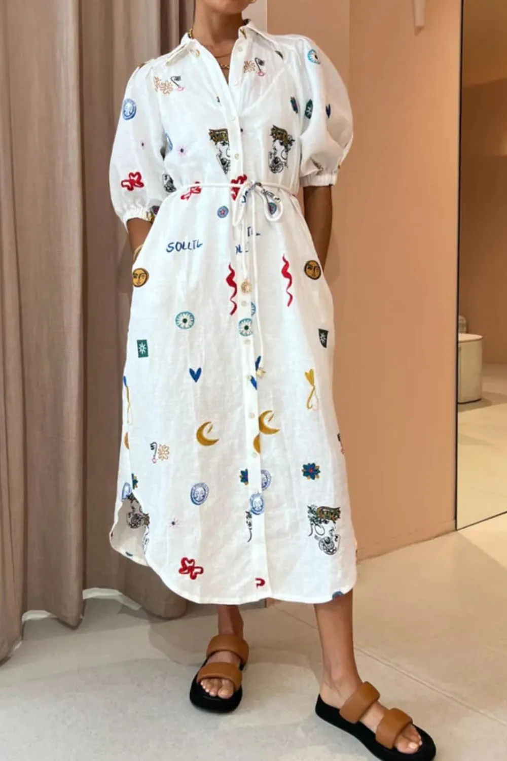 Printed Button-Up Midi Shirt Dress - Image 3