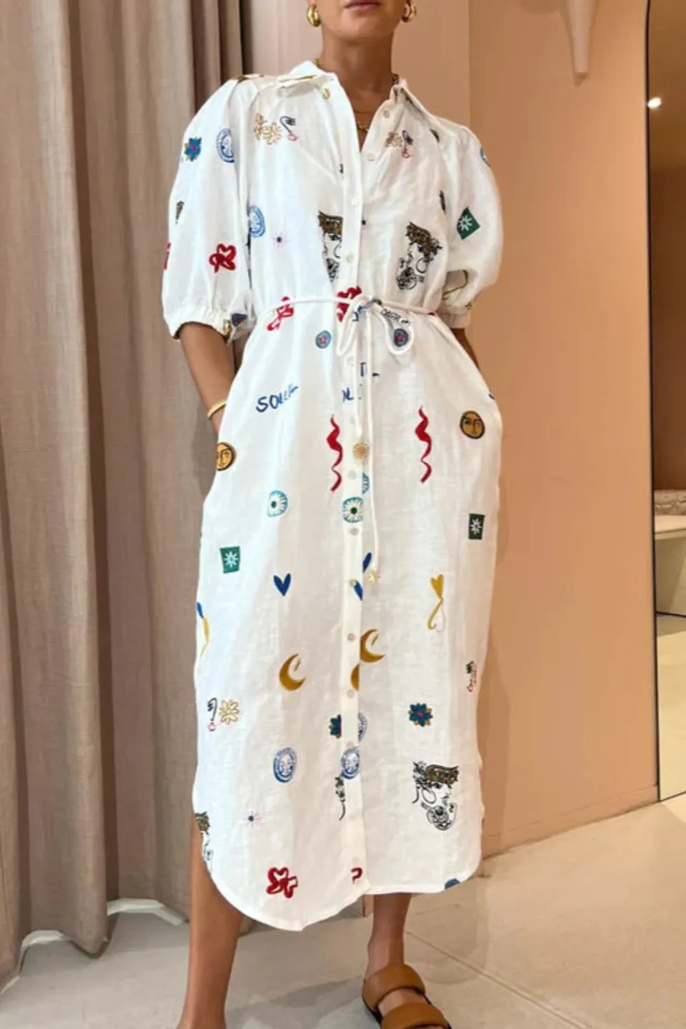 Printed Button-Up Midi Shirt Dress - Image 4