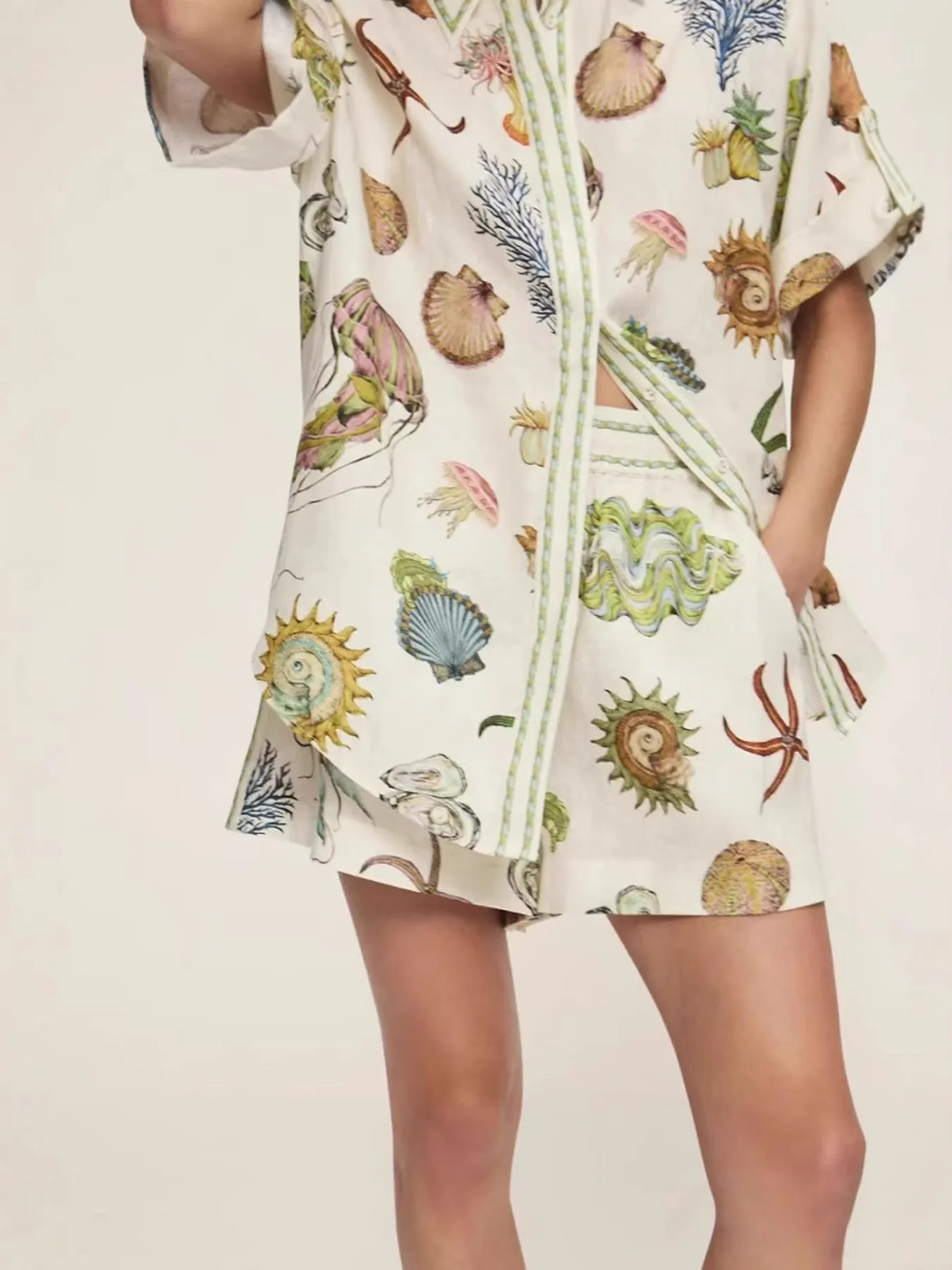 Printed Button Up Shirt and Shorts Set - Image 8