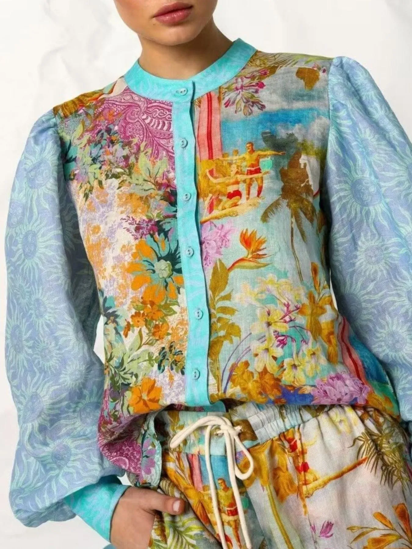Printed Button Up Shirt and Shorts Set - Image 4