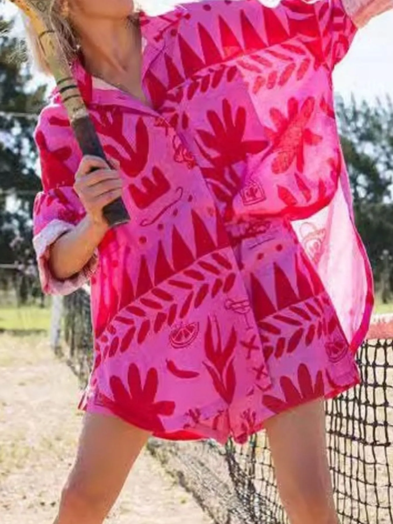 Printed Button Up Shirt and Shorts Set - Image 3