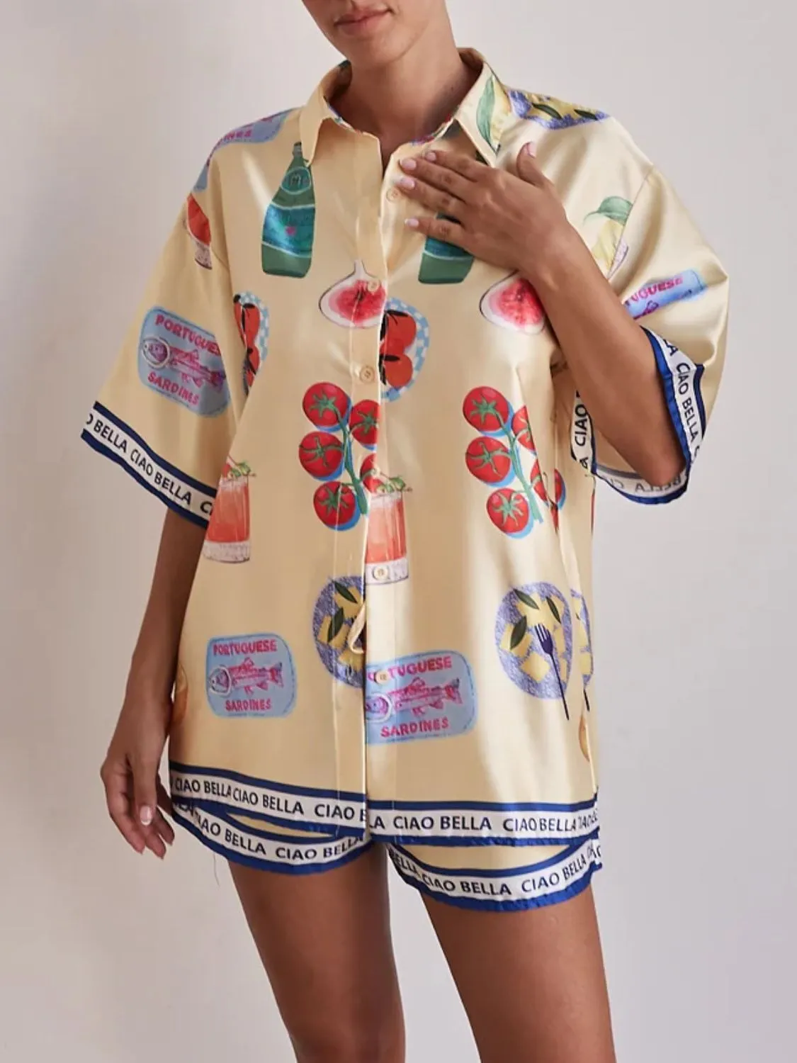 Printed Button Up Top and Shorts Set - Image 7