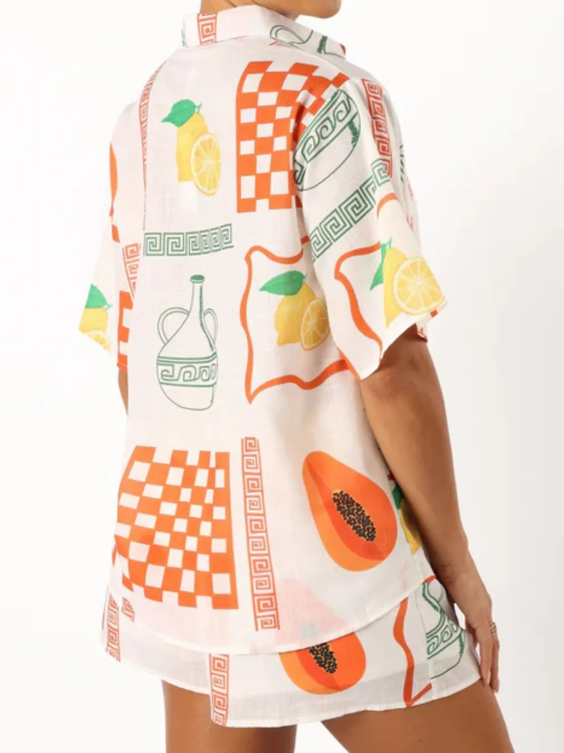 Printed Button Up Top and Shorts Set - Image 3