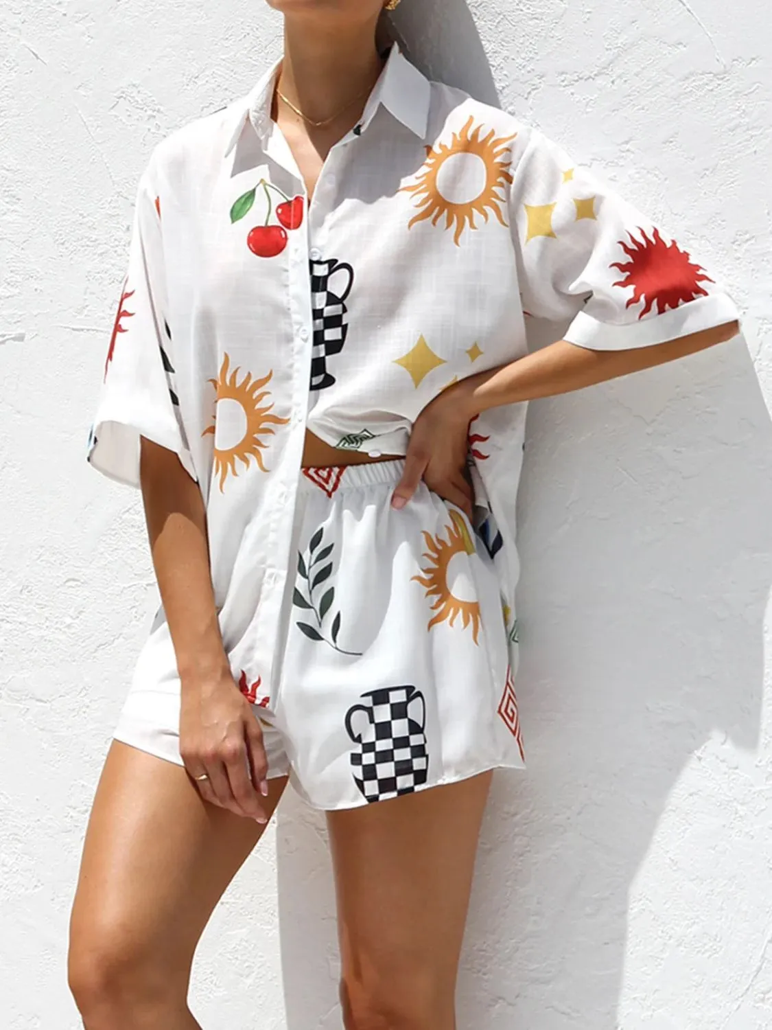 Printed Button Up Top and Shorts Set - Image 4