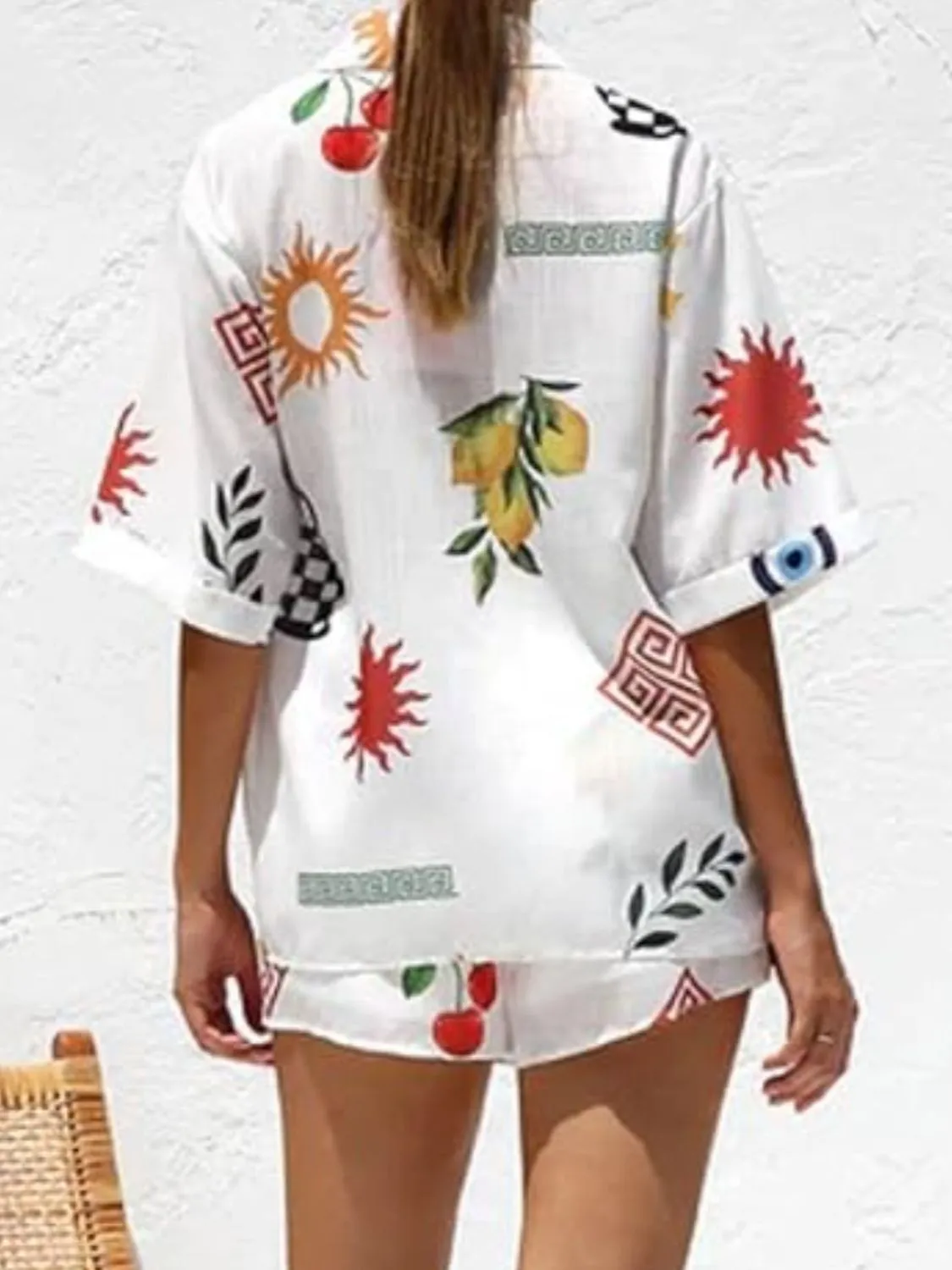 Printed Button Up Top and Shorts Set - Image 6