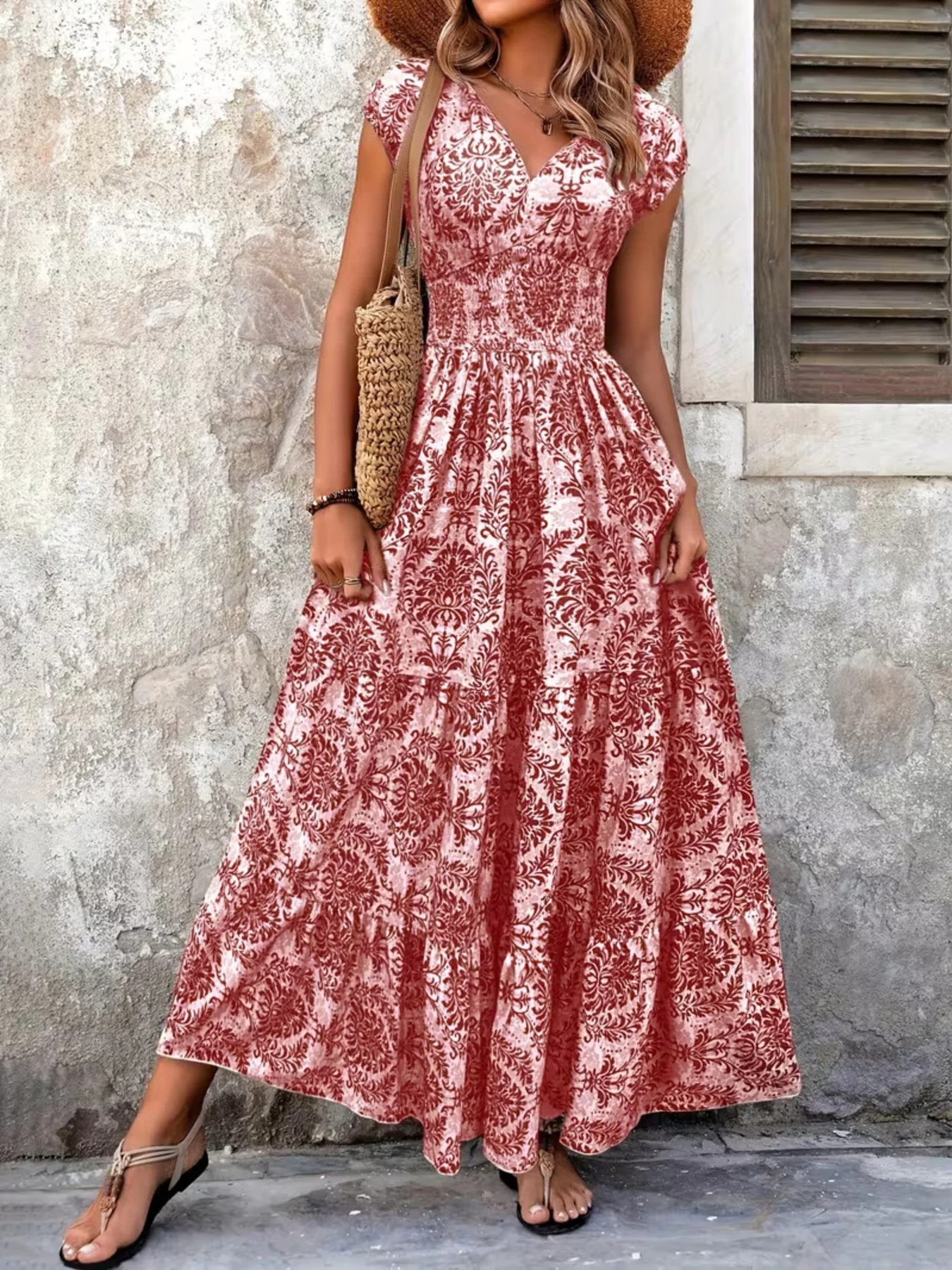 Printed Cap Sleeve Maxi Dress - Image 16