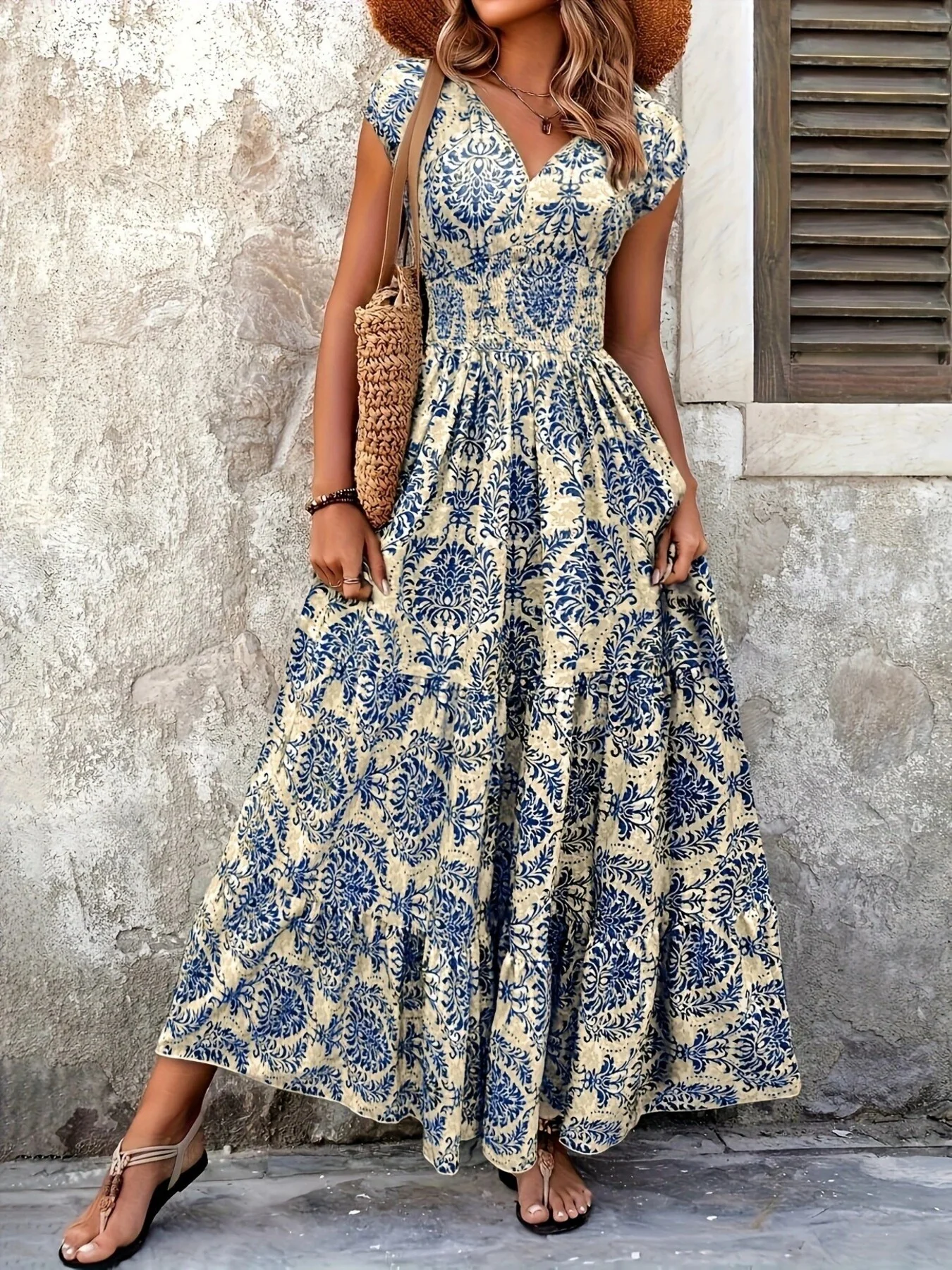 Printed Cap Sleeve Maxi Dress - Image 19