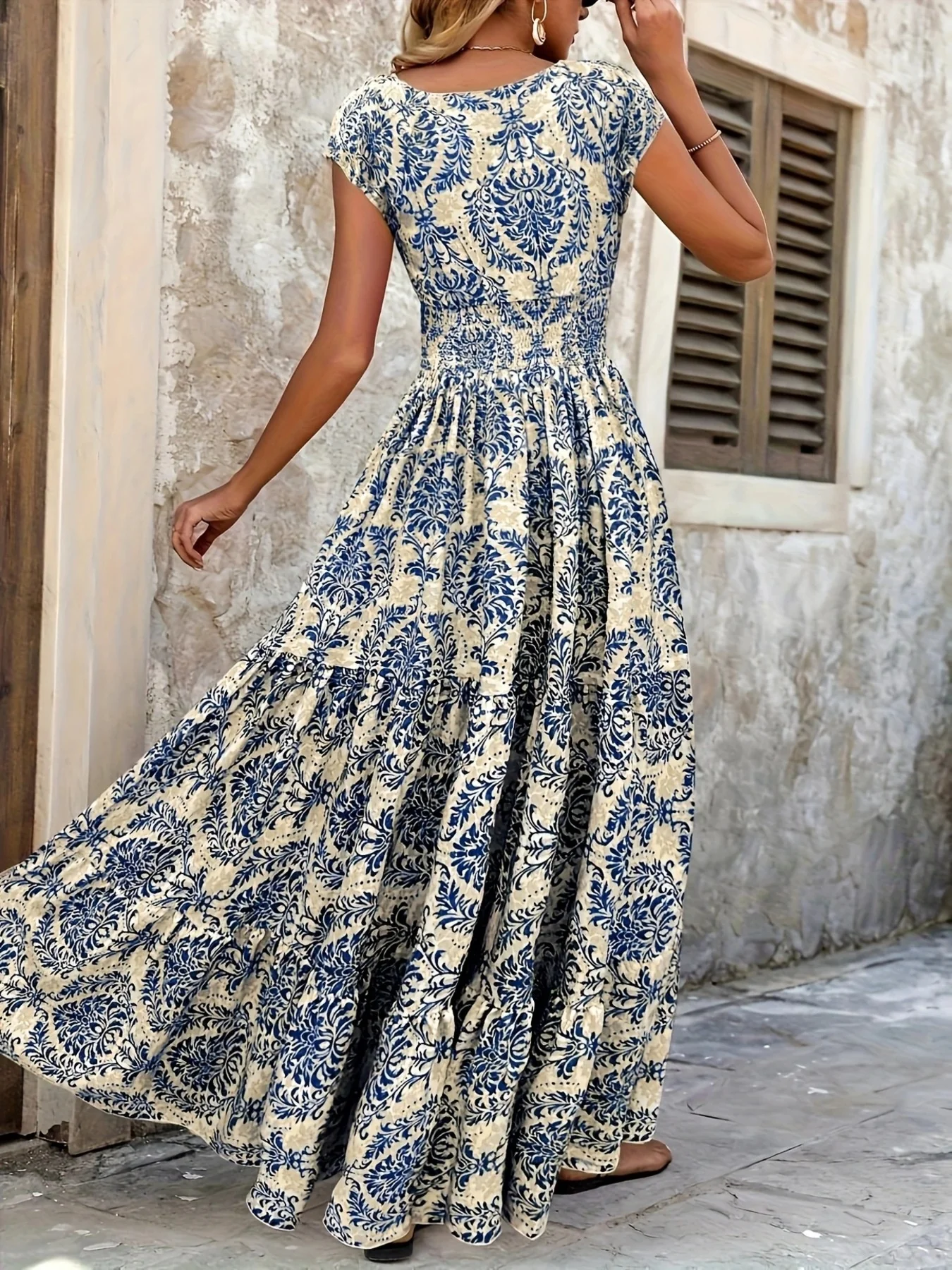 Printed Cap Sleeve Maxi Dress - Image 22