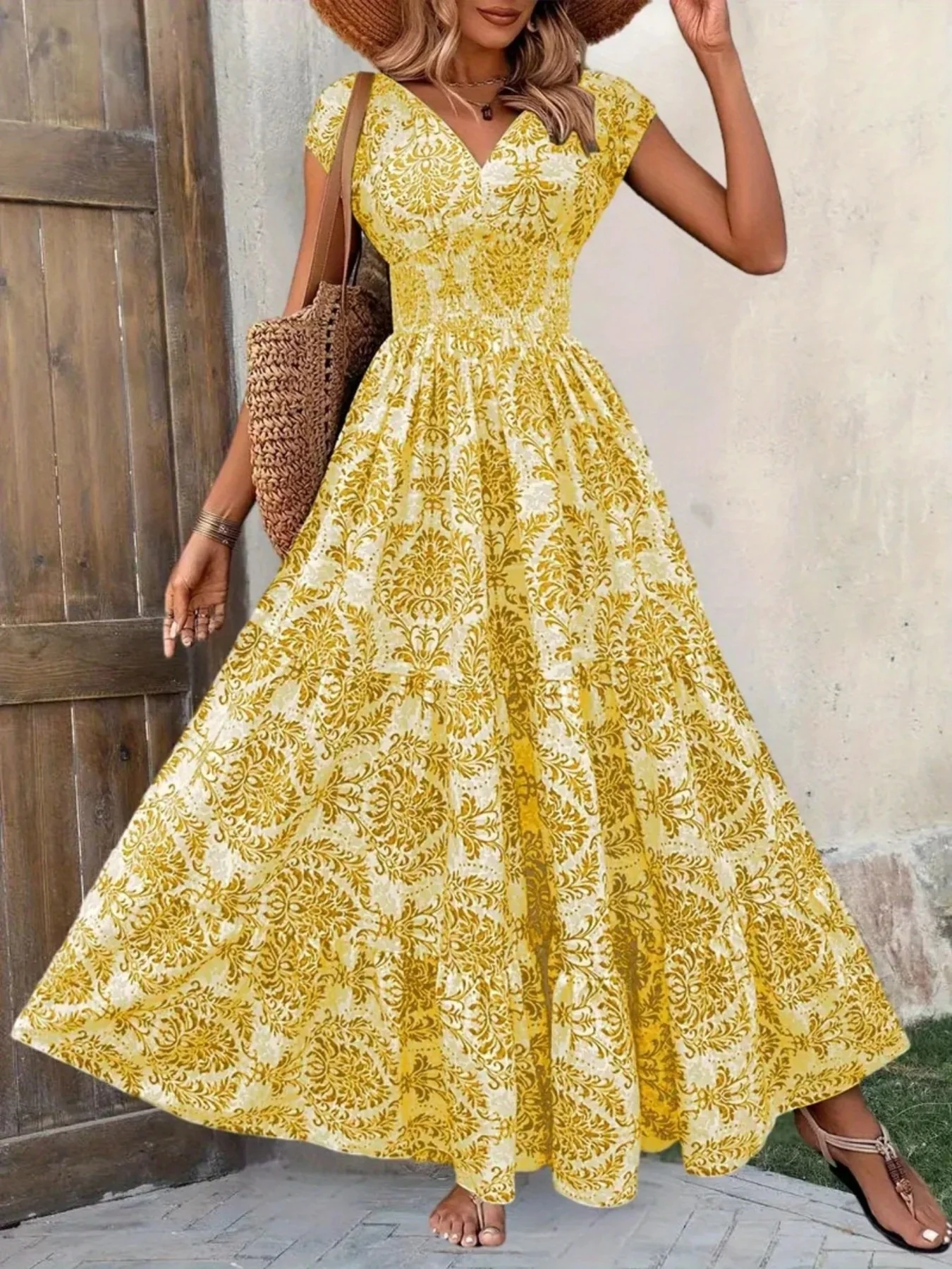 Printed Cap Sleeve Maxi Dress - Image 26
