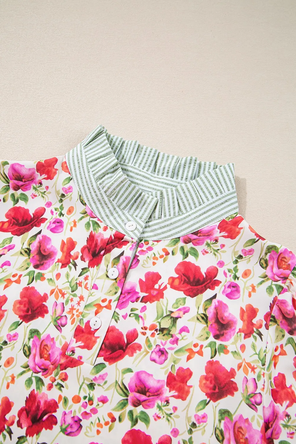 Printed Collared Neck Short Sleeve Blouse - Image 6