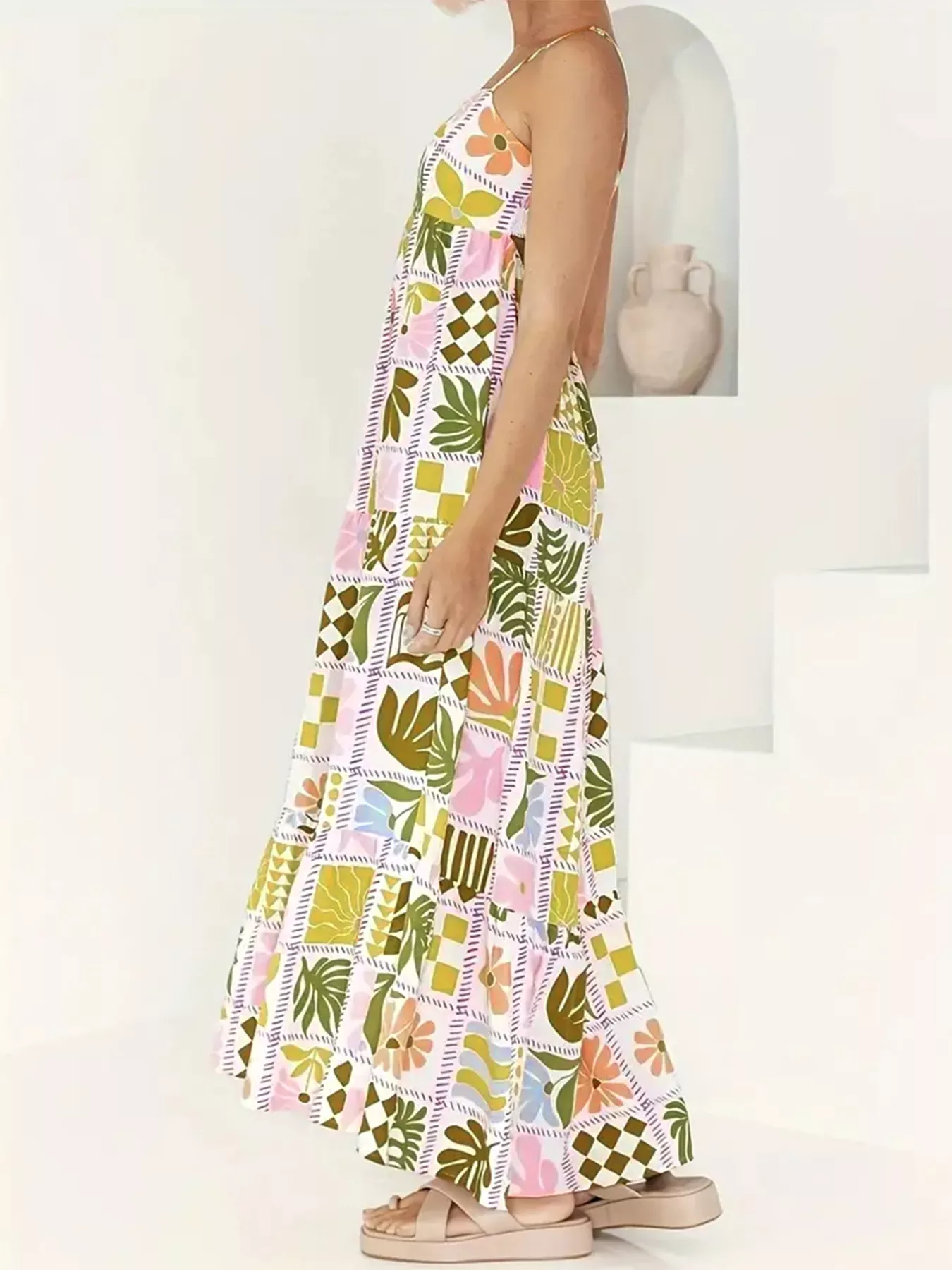 Printed Cutout Back Cami Dress - Image 3