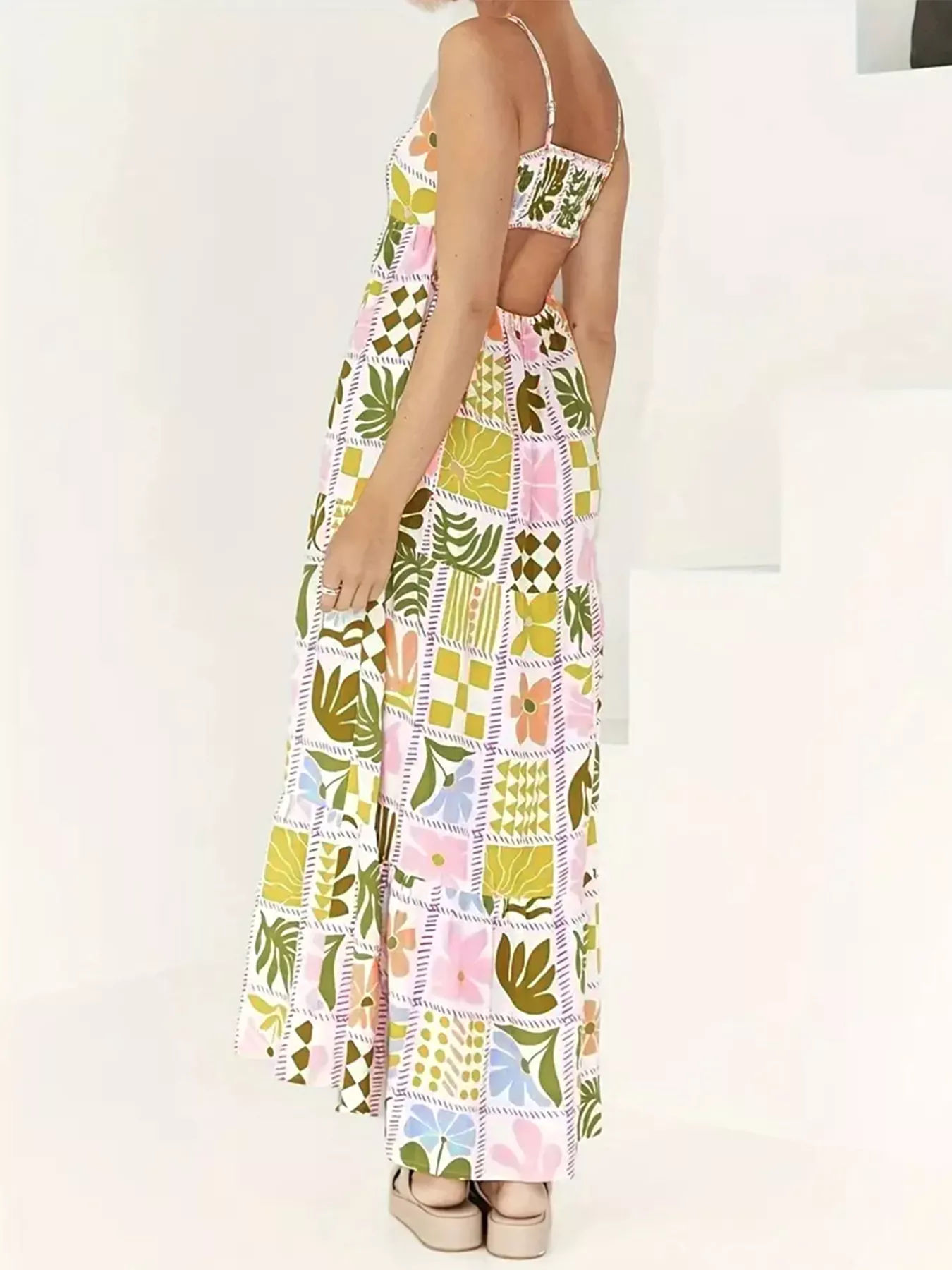 Printed Cutout Back Cami Dress - Image 4