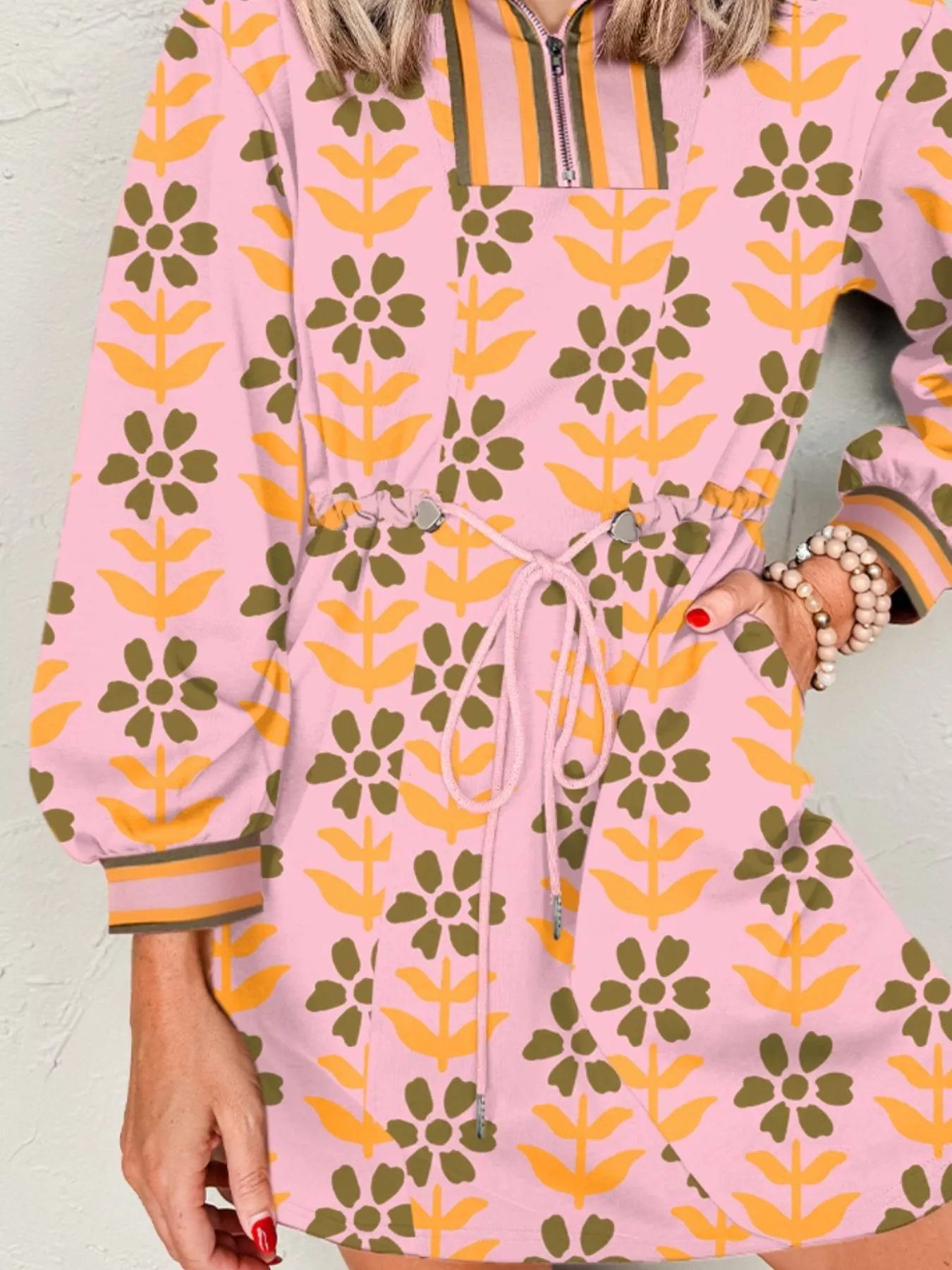 Printed Drawstring Waist Mini Dress - Image 3