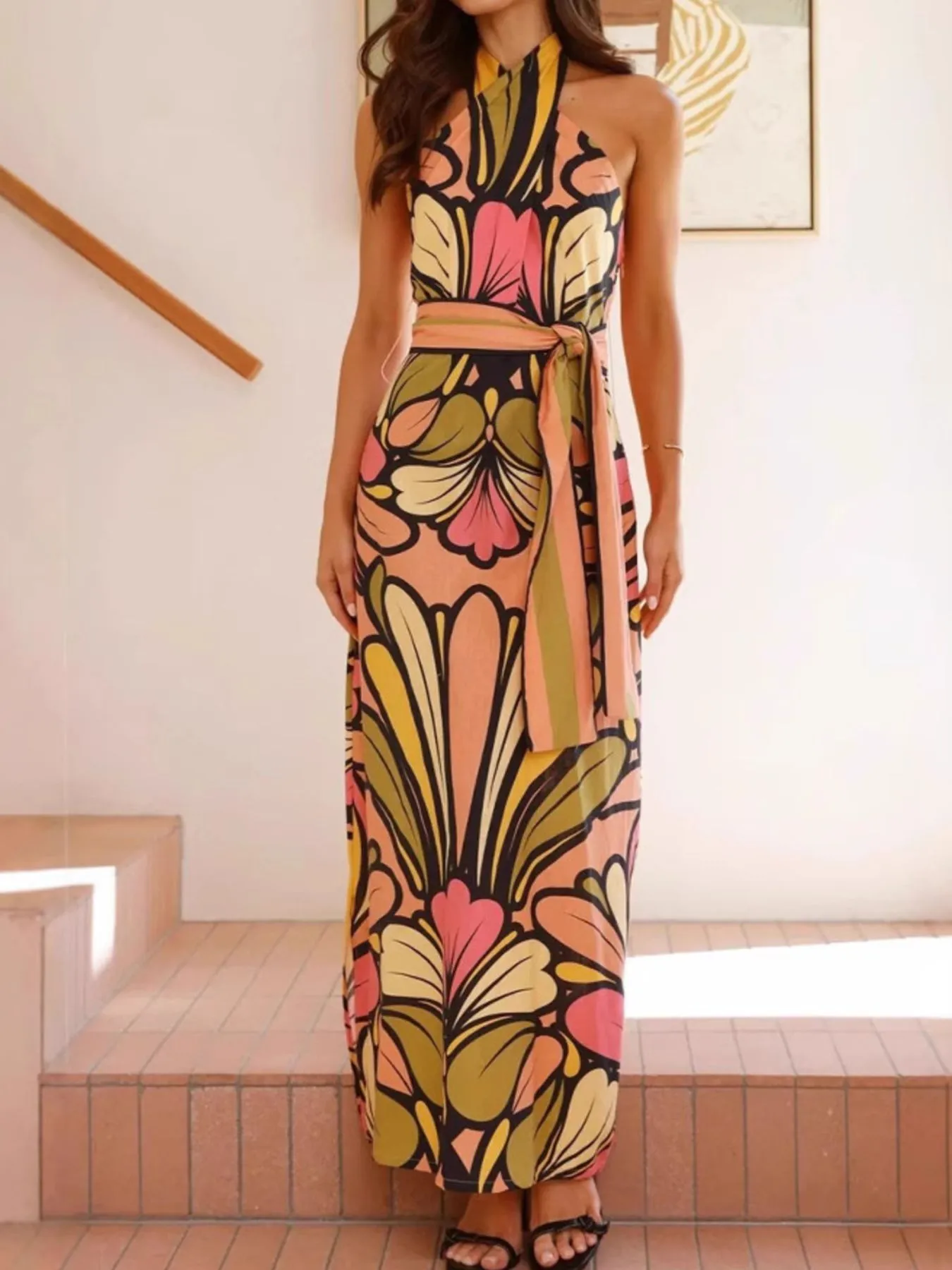 Printed Halter Neck Maxi Cami Dress - Image 5