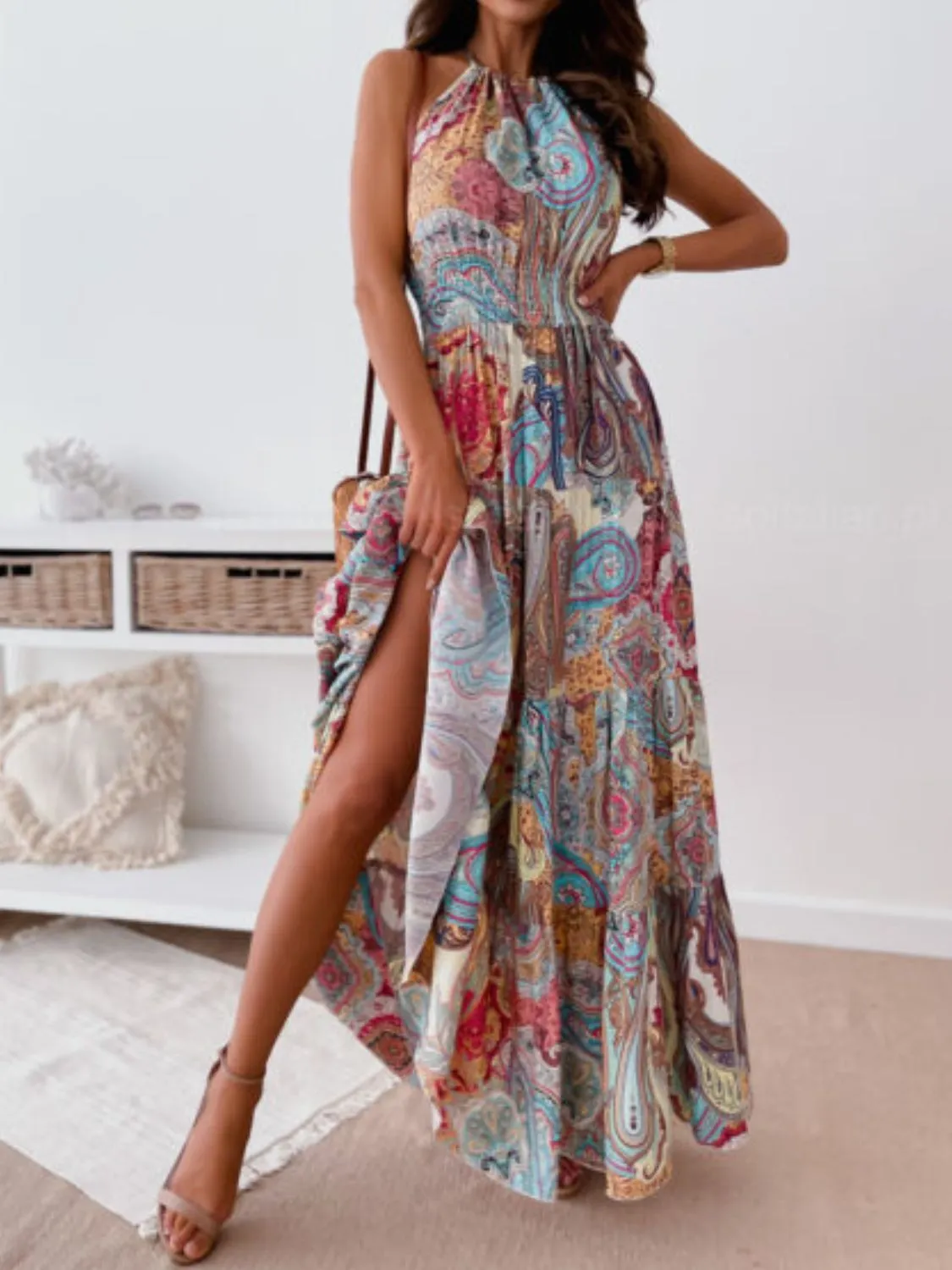 Printed Halter Neck Maxi Dress - Image 6