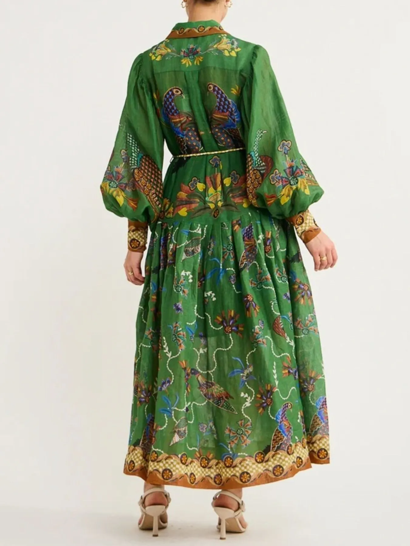 Printed Lantern Sleeve Maxi Shirt Dress - Image 6