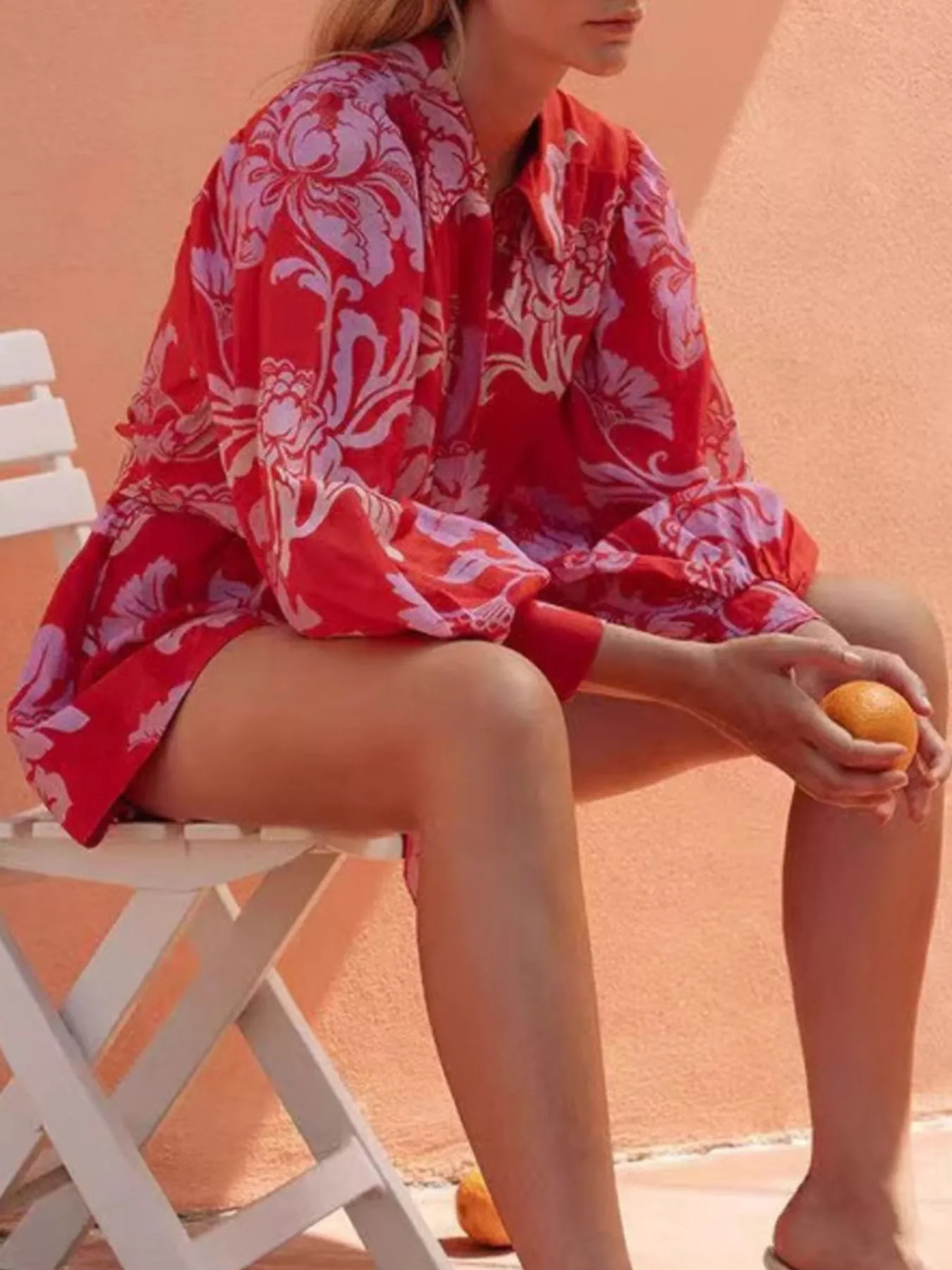 Printed Long Sleeve Belted Romper - Image 4