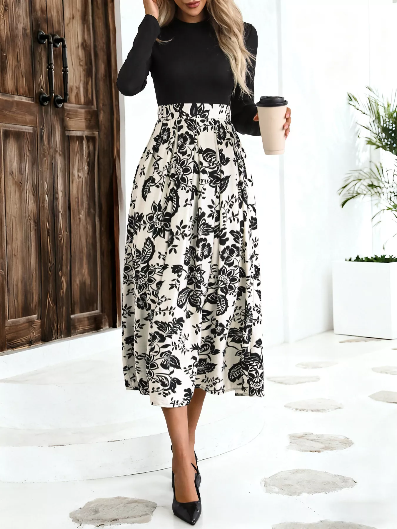 Printed Long Sleeve Midi Dress - Image 2
