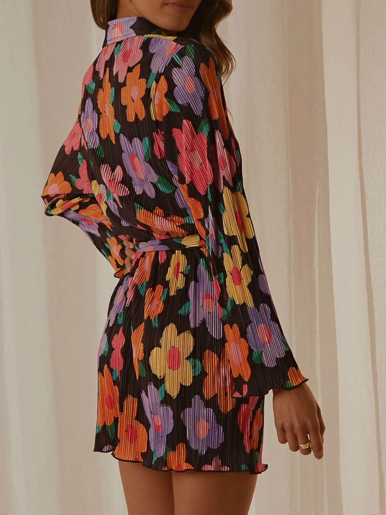 Printed Long Sleeve Mini Dress - Image 3