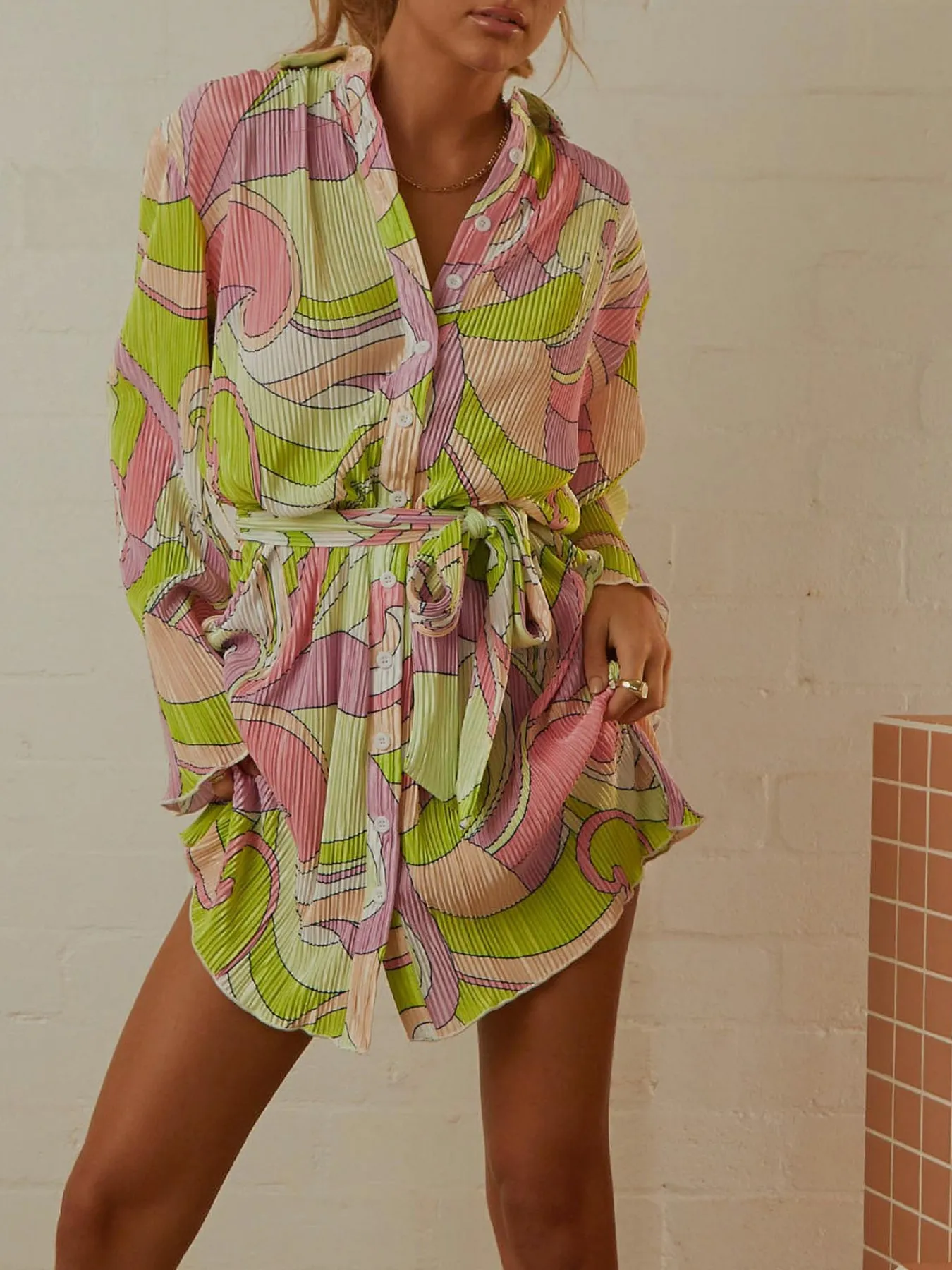 Printed Long Sleeve Mini Dress - Image 7