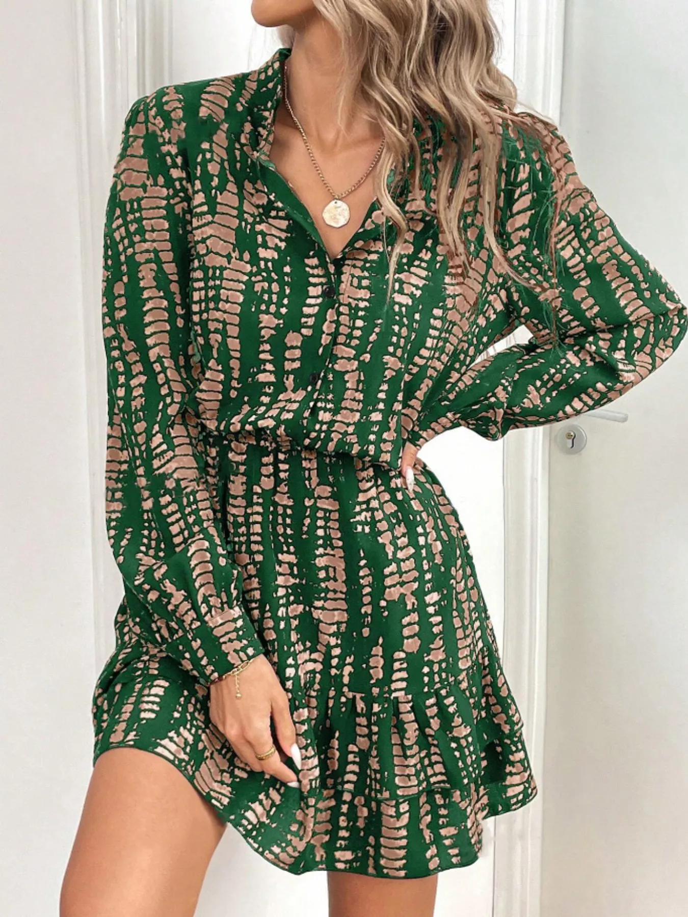 Printed Long Sleeve Mini Dress - Image 4